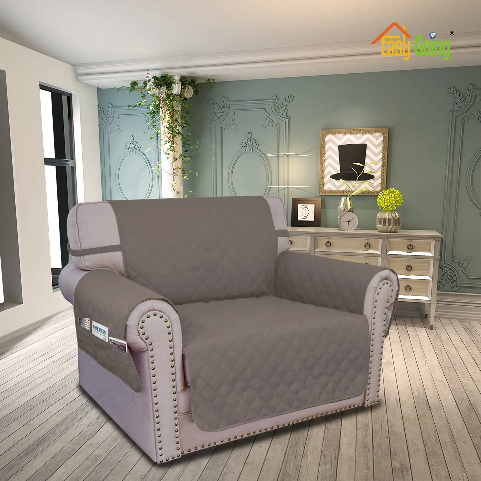 Easy-Going Copridivano impermeabile e lavabile, tessuto antiscivolo con tasca, tortora - immagine 2