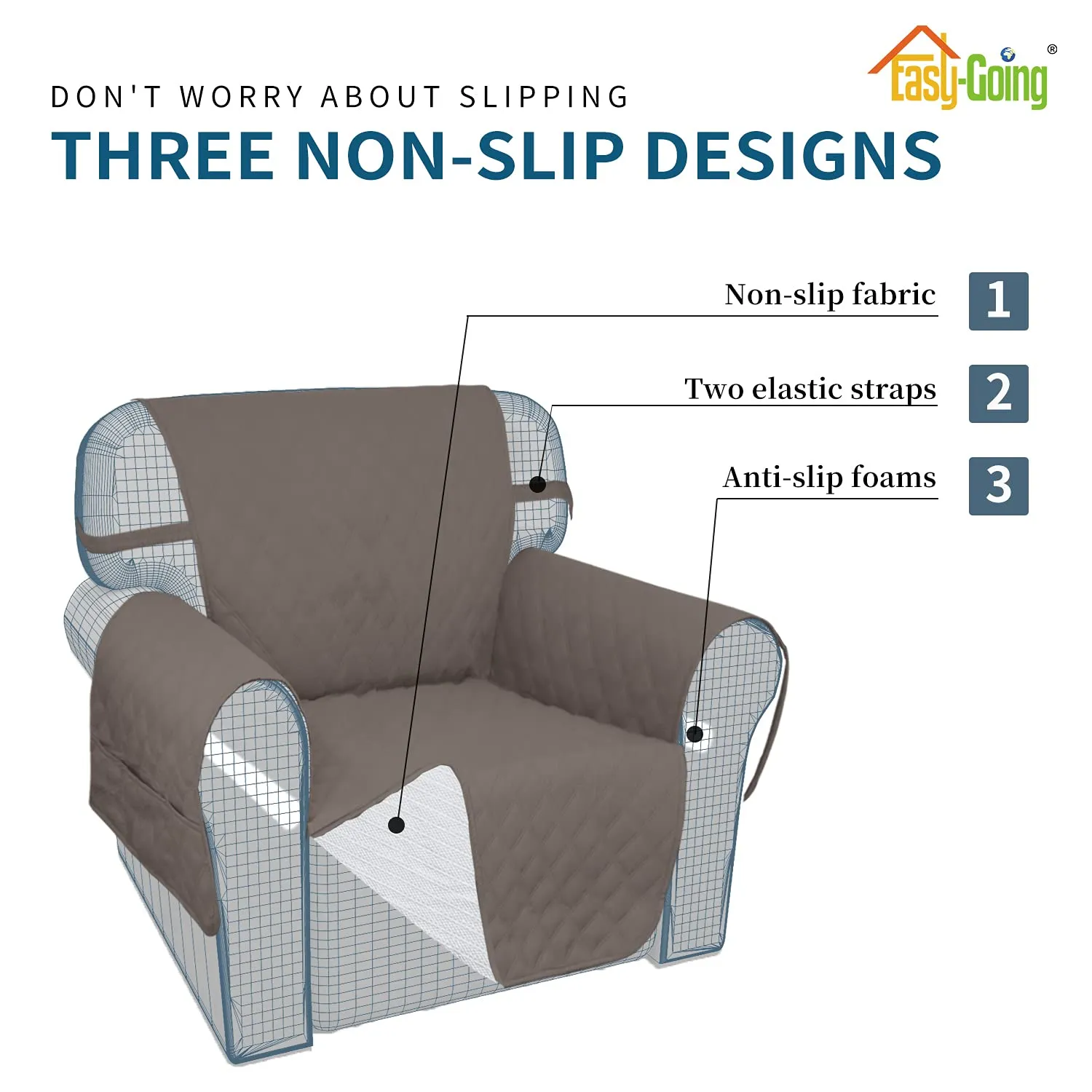 Easy-Going Copridivano impermeabile e lavabile, tessuto antiscivolo con tasca, tortora - immagine 4