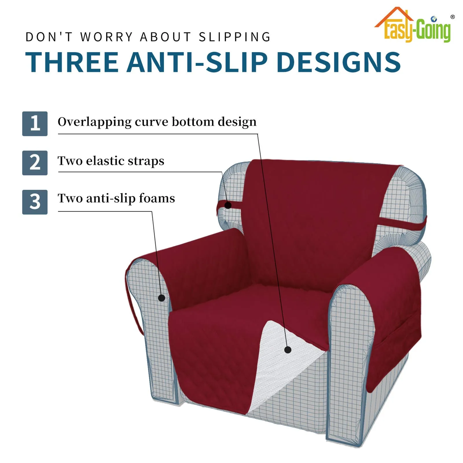Easy-Going Copridivano Oversize Impermeabile Antiscivolo, Rosso Natalizio - immagine 3