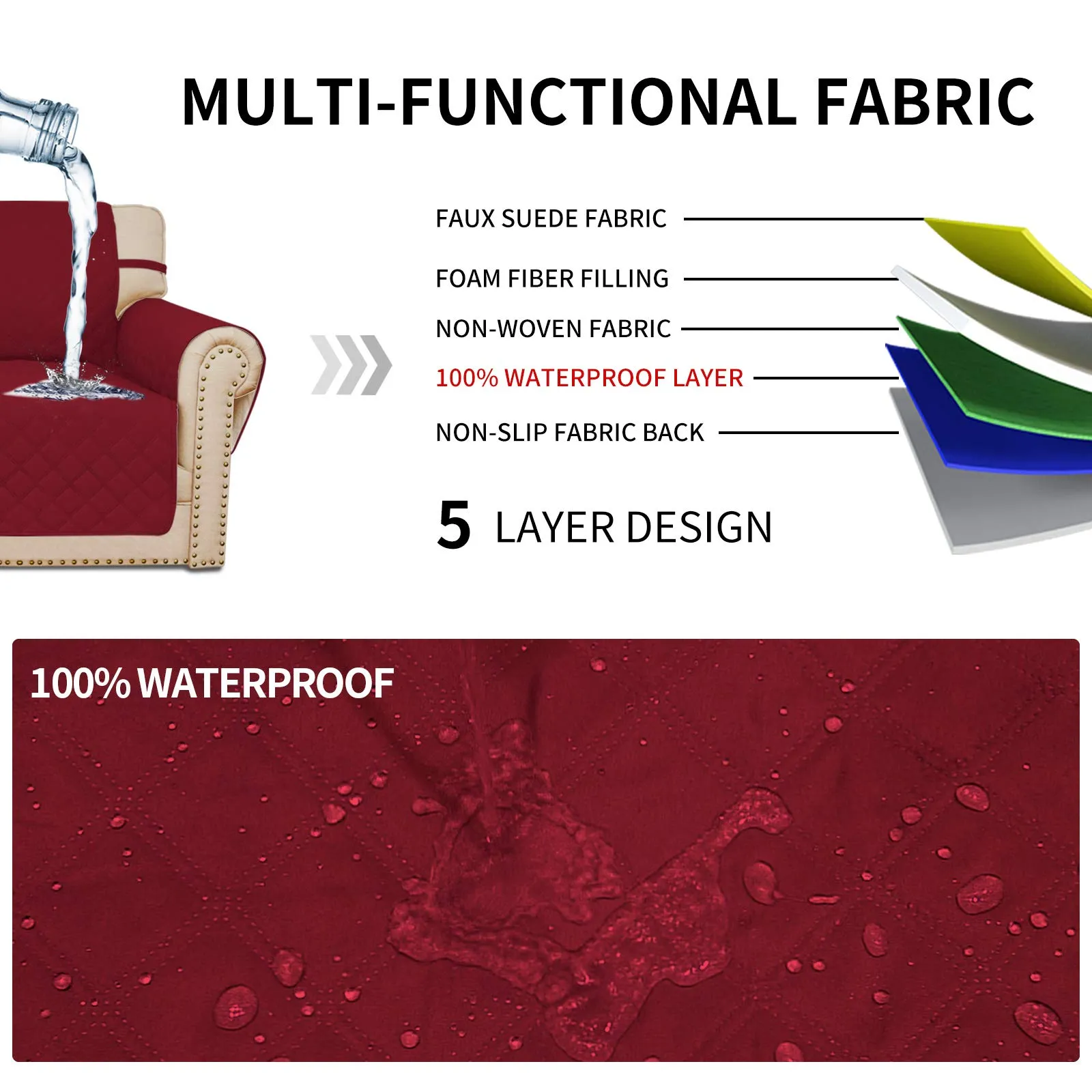 Easy-Going Copridivano Oversize Impermeabile Antiscivolo, Rosso Natalizio - immagine 4
