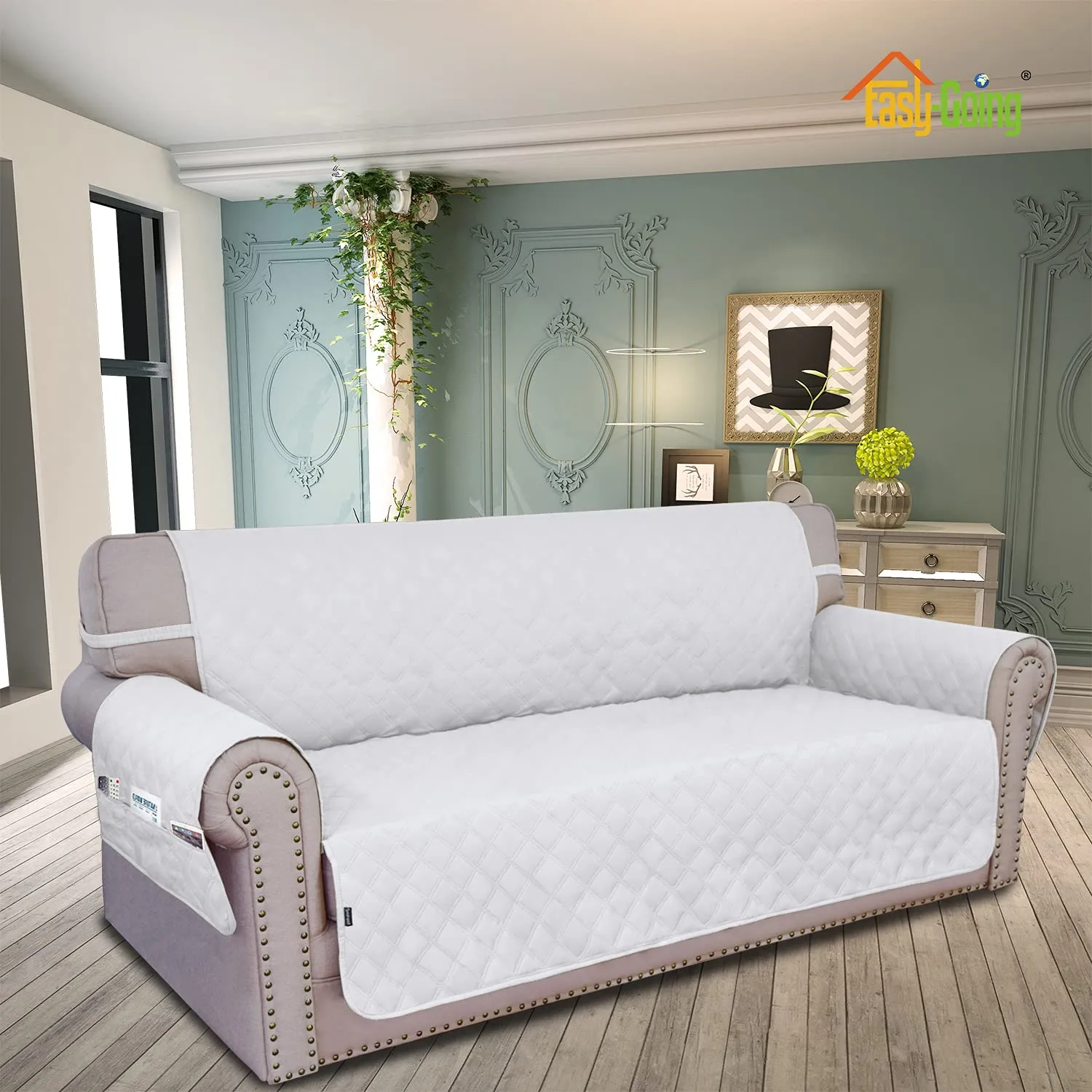 Easy-Going Copridivano Impermeabile e Antiscivolo per Divano a 3 Cuscini, Bianco - immagine 2