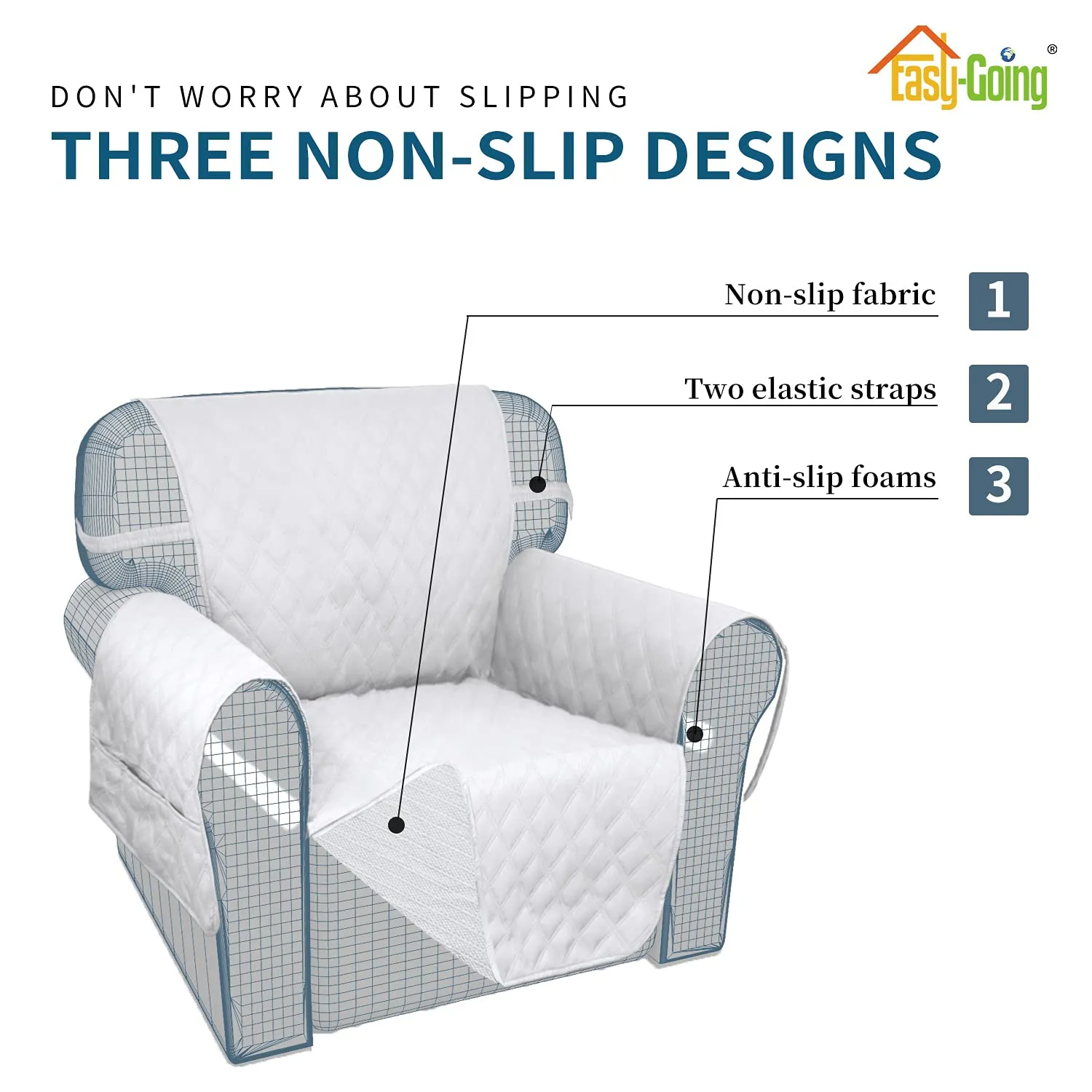 Easy-Going Copridivano Impermeabile e Antiscivolo per Divano a 3 Cuscini, Bianco - immagine 4