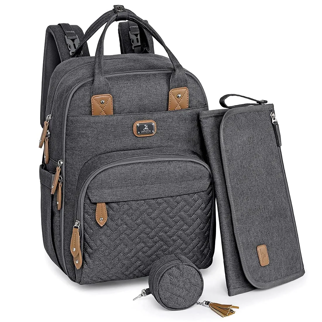 Dikaslon Zaino Fasciatoio con Fasciatoio Portatile, Porta Ciuccio e Cinghie per Passeggino - Grigio Scuro - immagine 1