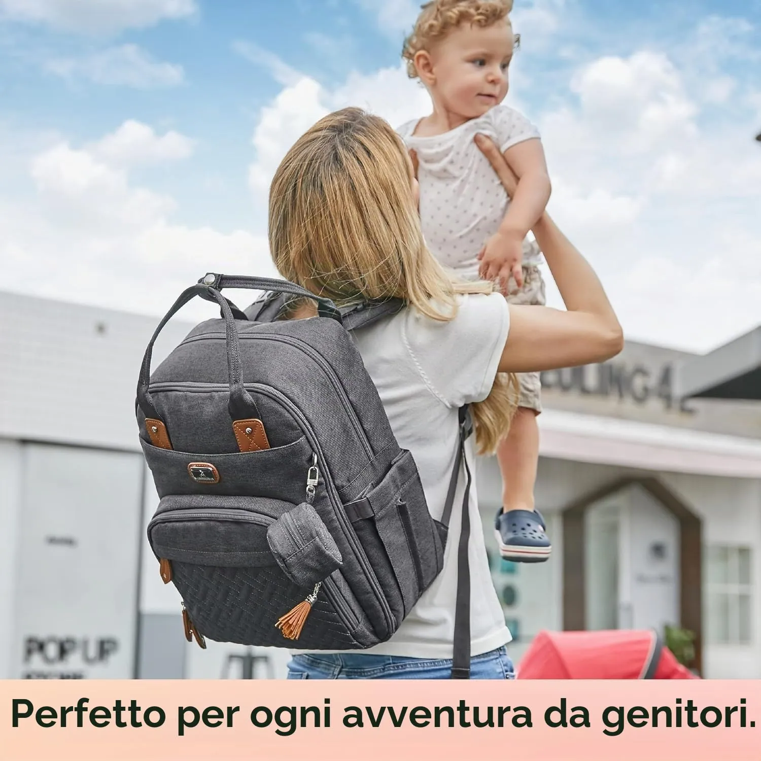 Dikaslon Zaino Fasciatoio con Fasciatoio Portatile, Porta Ciuccio e Cinghie per Passeggino - Grigio Scuro - immagine 7
