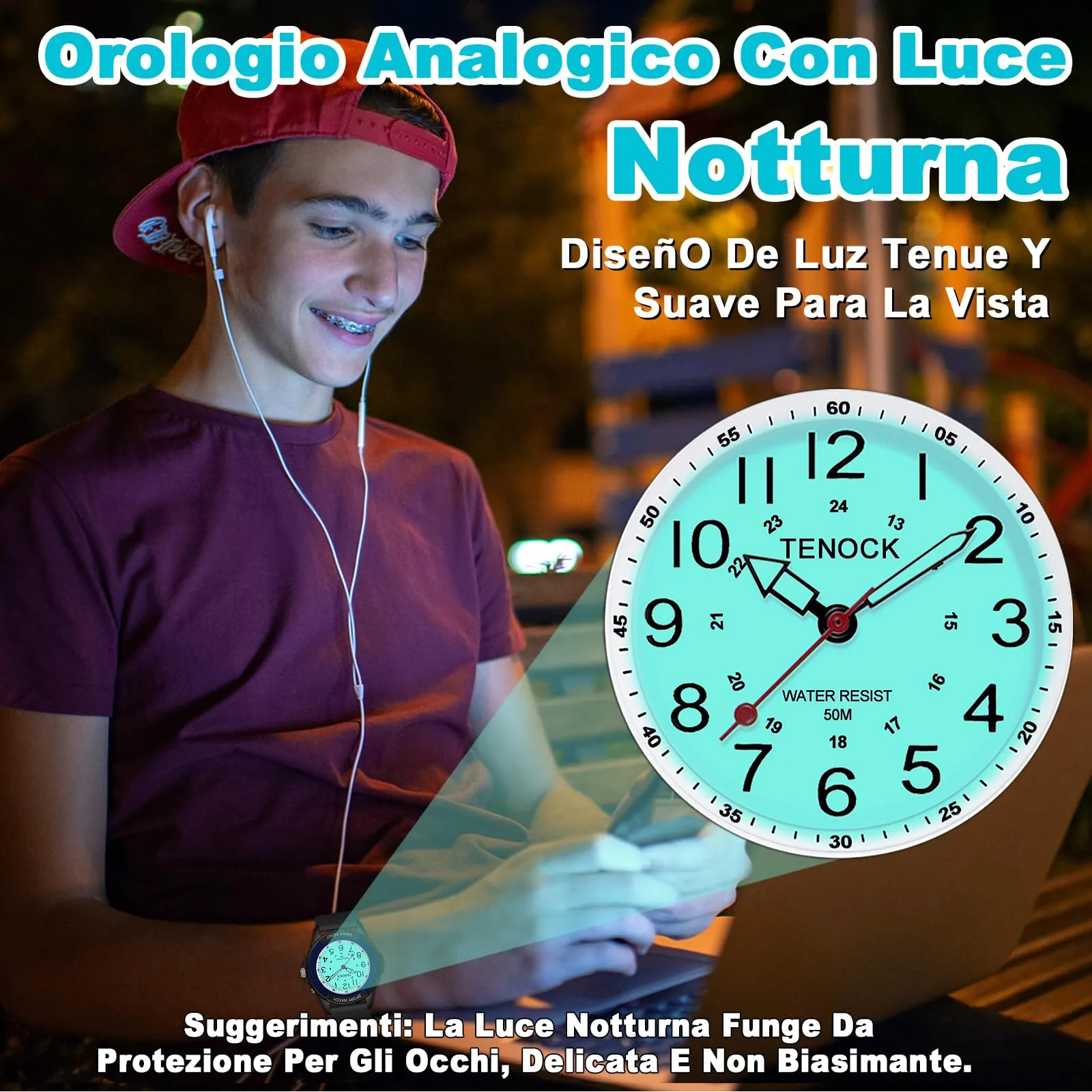 TENOCK Orologio da Polso Sportivo Donna Analogico al Quarzo 50M Impermeabile con Luce Notturna - immagine 3