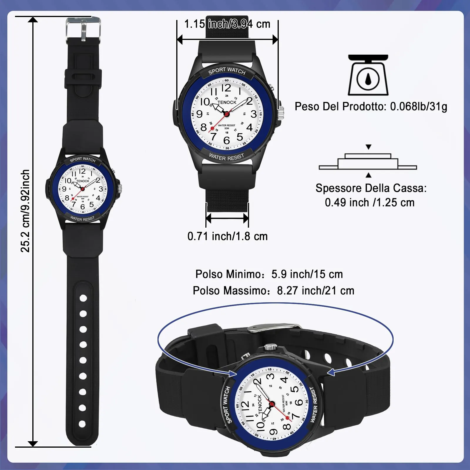 TENOCK Orologio da Polso Sportivo Donna Analogico al Quarzo 50M Impermeabile con Luce Notturna - immagine 6
