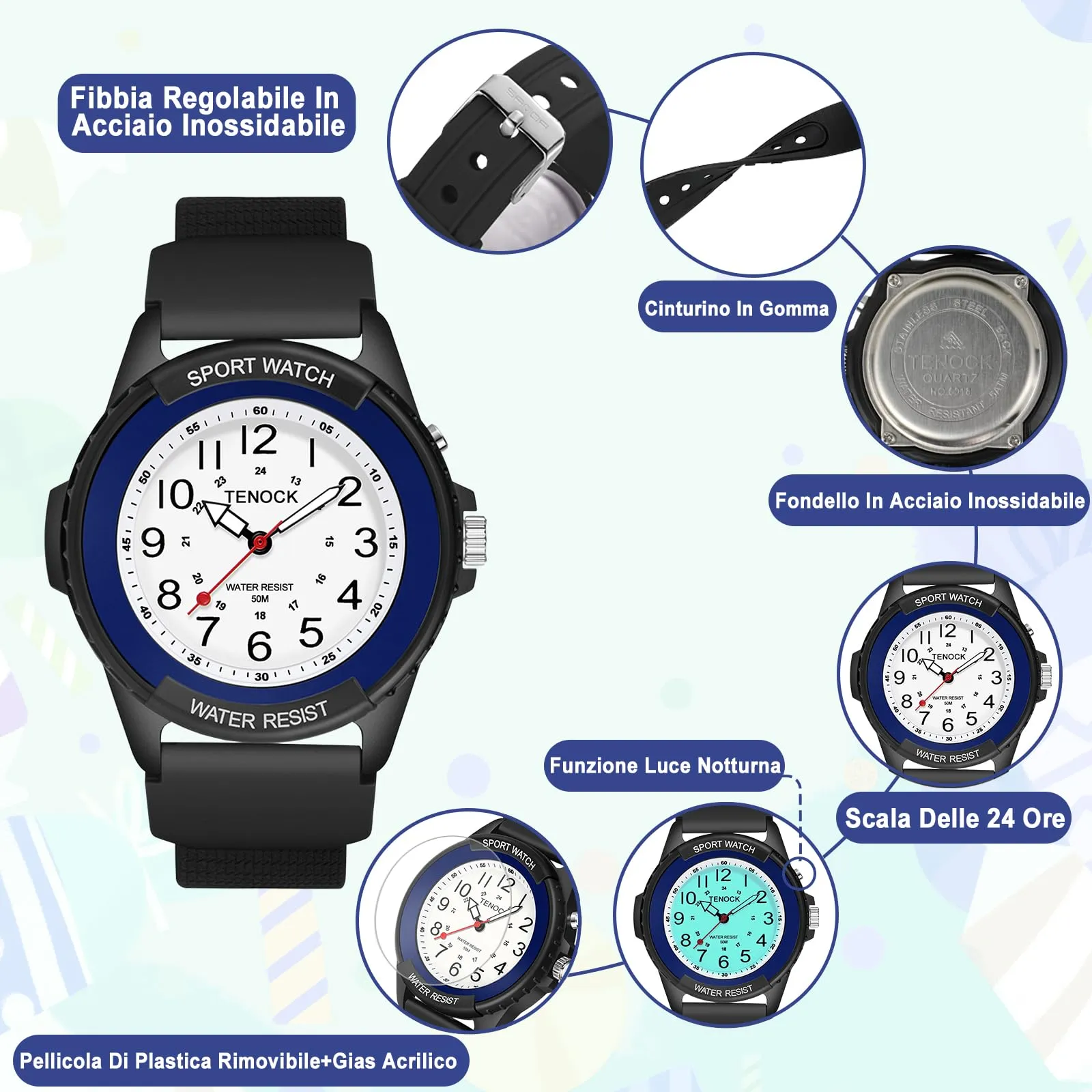 TENOCK Orologio da Polso Sportivo Donna Analogico al Quarzo 50M Impermeabile con Luce Notturna - immagine 7
