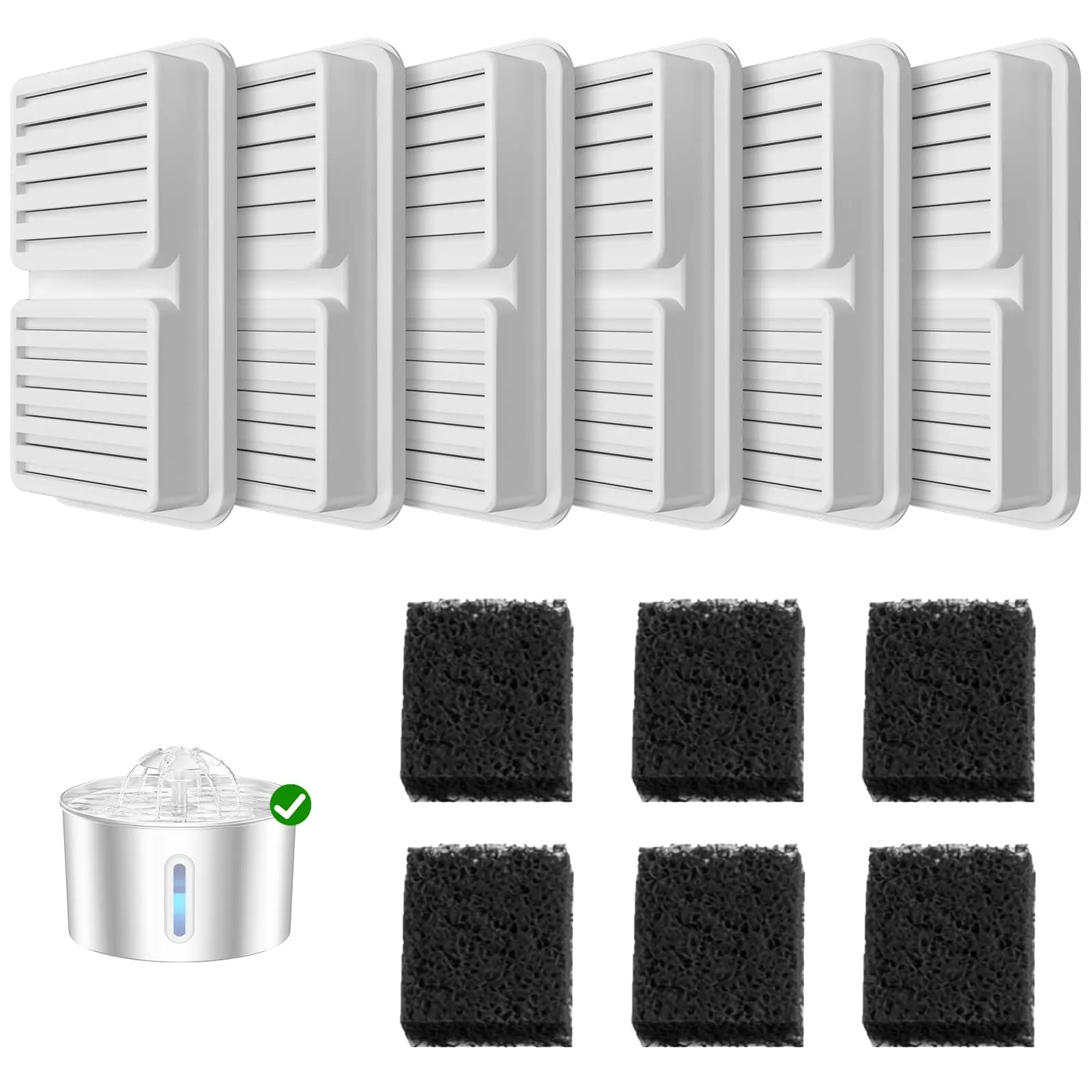 BalimoPet Filtri per Fontanelle d'Acqua per Gatti 2,2L, 12 Pezzi (6 Filtri a Carbone Attivo e 6 Filtri a Schiuma) - immagine 1
