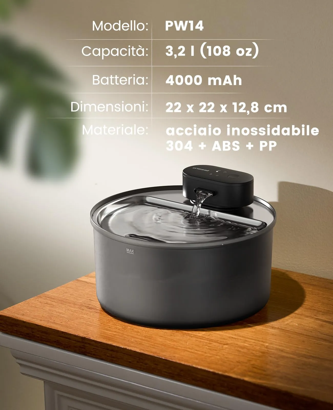 oneisall Fontana per gatti senza fili 3,2L con sensore PW14SAE - immagine 9