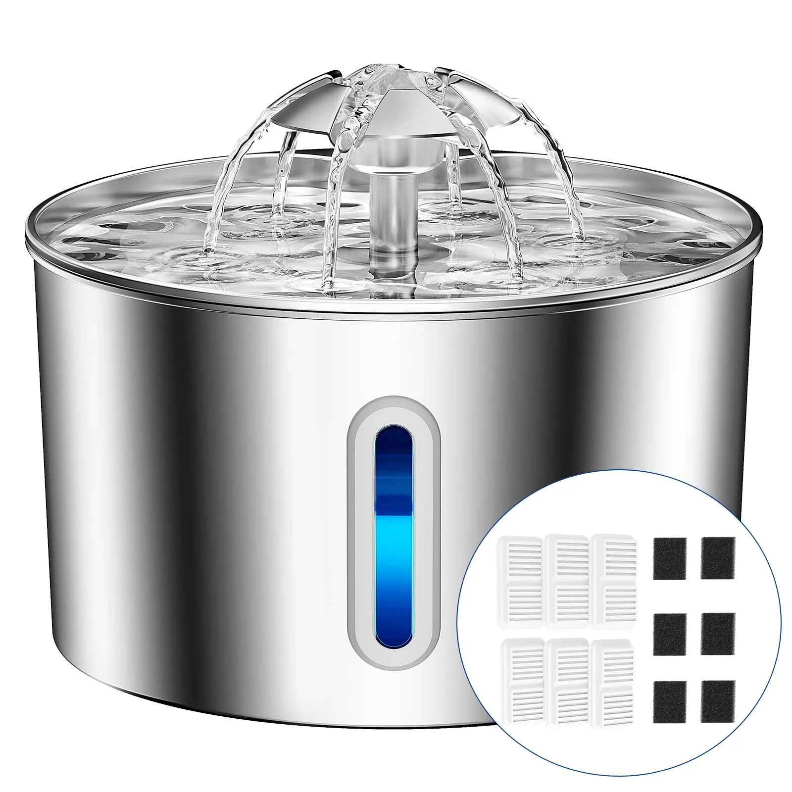 BalimoPet Fontanella per Gatti in Acciaio Inox 2,2L con LED e Sistema di Filtraggio Quadruplo, BP02 - immagine 1