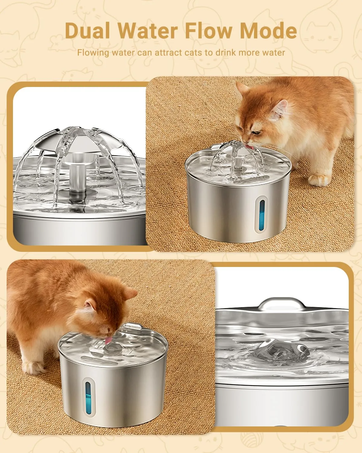 BalimoPet Fontanella per Gatti in Acciaio Inox 2,2L con LED e Sistema di Filtraggio Quadruplo, BP02 - immagine 6
