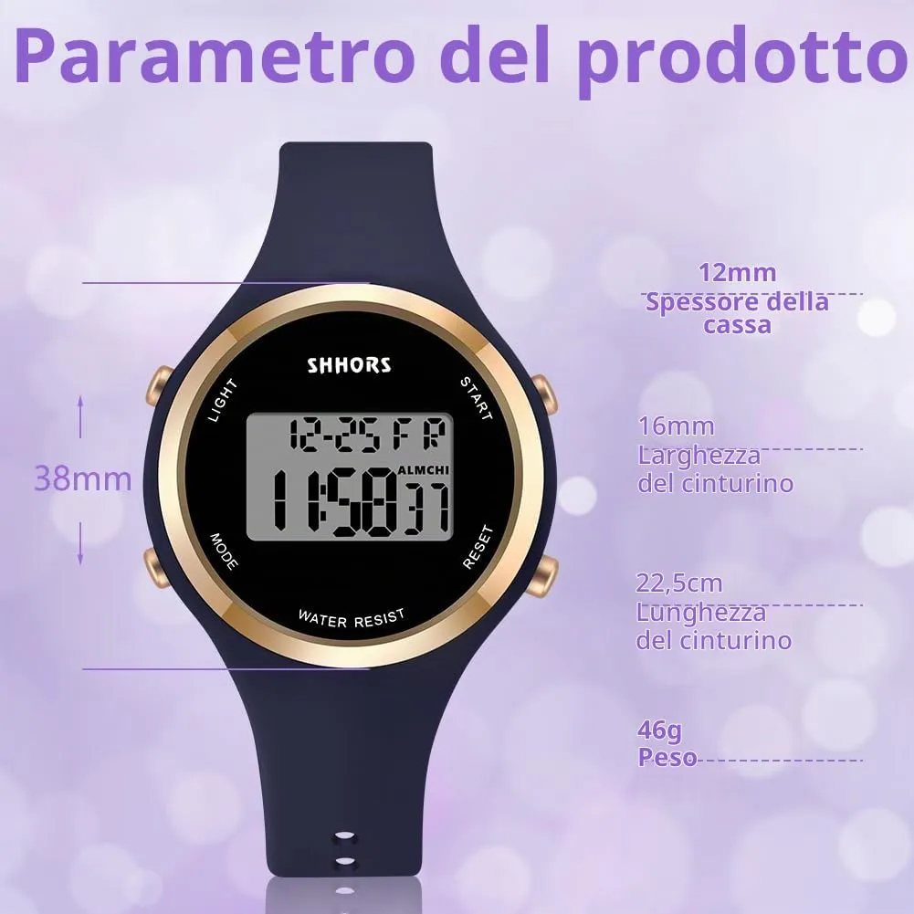 AOOSU Orologio Digitale da Donna con Sveglia, Cinturino in Silicone, Quadrante Luminoso e Data (Blu scuro) - immagine 2