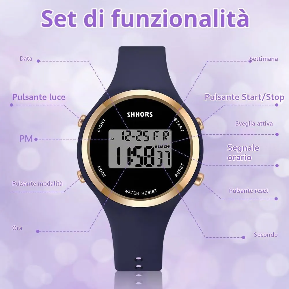 AOOSU Orologio Digitale da Donna con Sveglia, Cinturino in Silicone, Quadrante Luminoso e Data (Blu scuro) - immagine 3