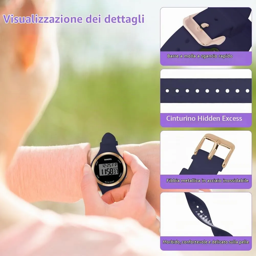 AOOSU Orologio Digitale da Donna con Sveglia, Cinturino in Silicone, Quadrante Luminoso e Data (Blu scuro) - immagine 4