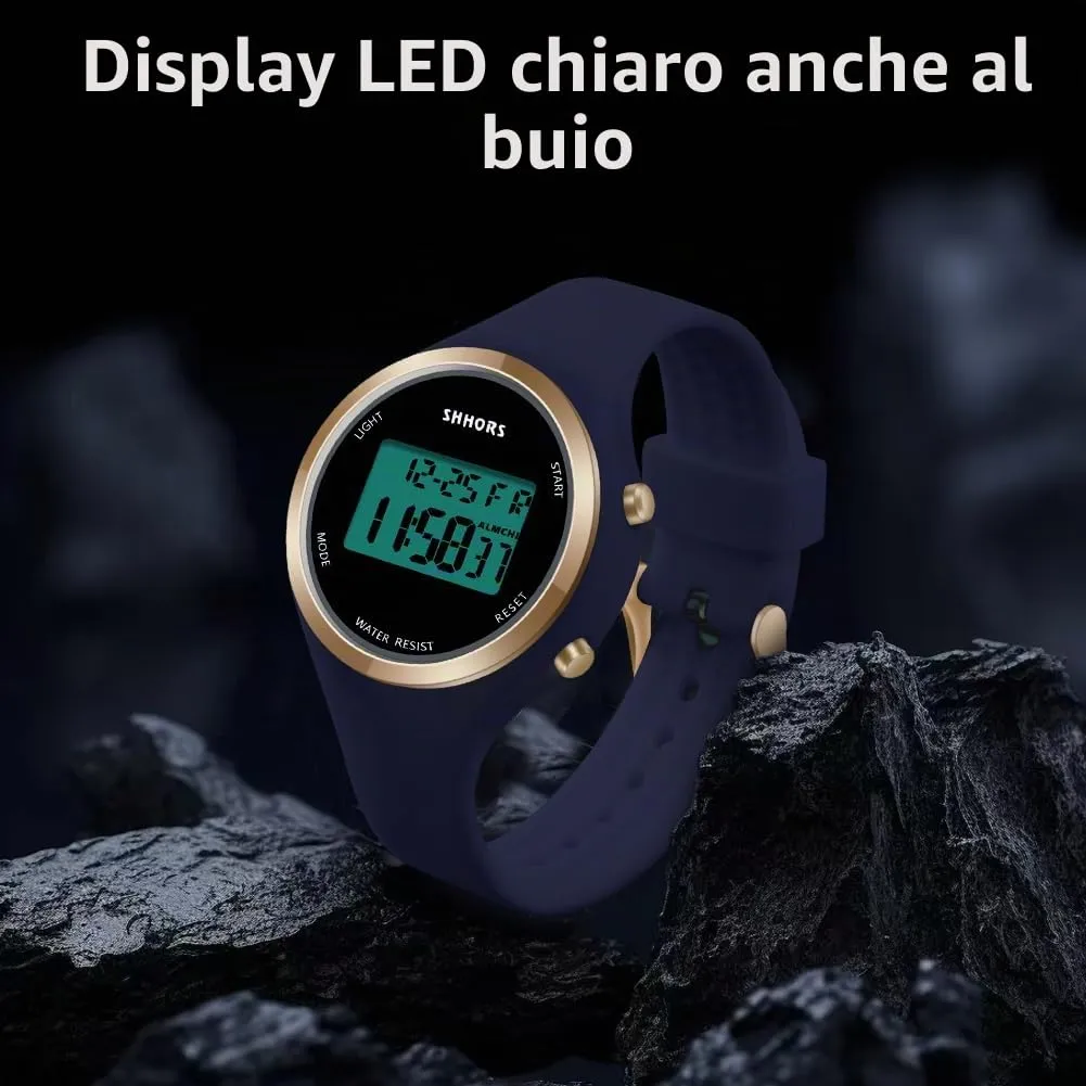 AOOSU Orologio Digitale da Donna con Sveglia, Cinturino in Silicone, Quadrante Luminoso e Data (Blu scuro) - immagine 5