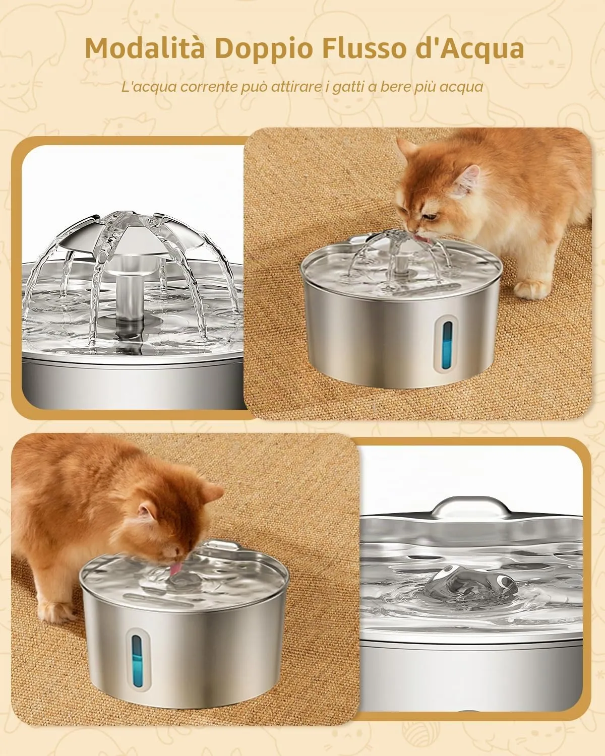 BalimoPet Fontanella per Gatti in Acciaio Inox, 3,2L, Sistema di Filtraggio Quadruplo e Luce LED - immagine 3