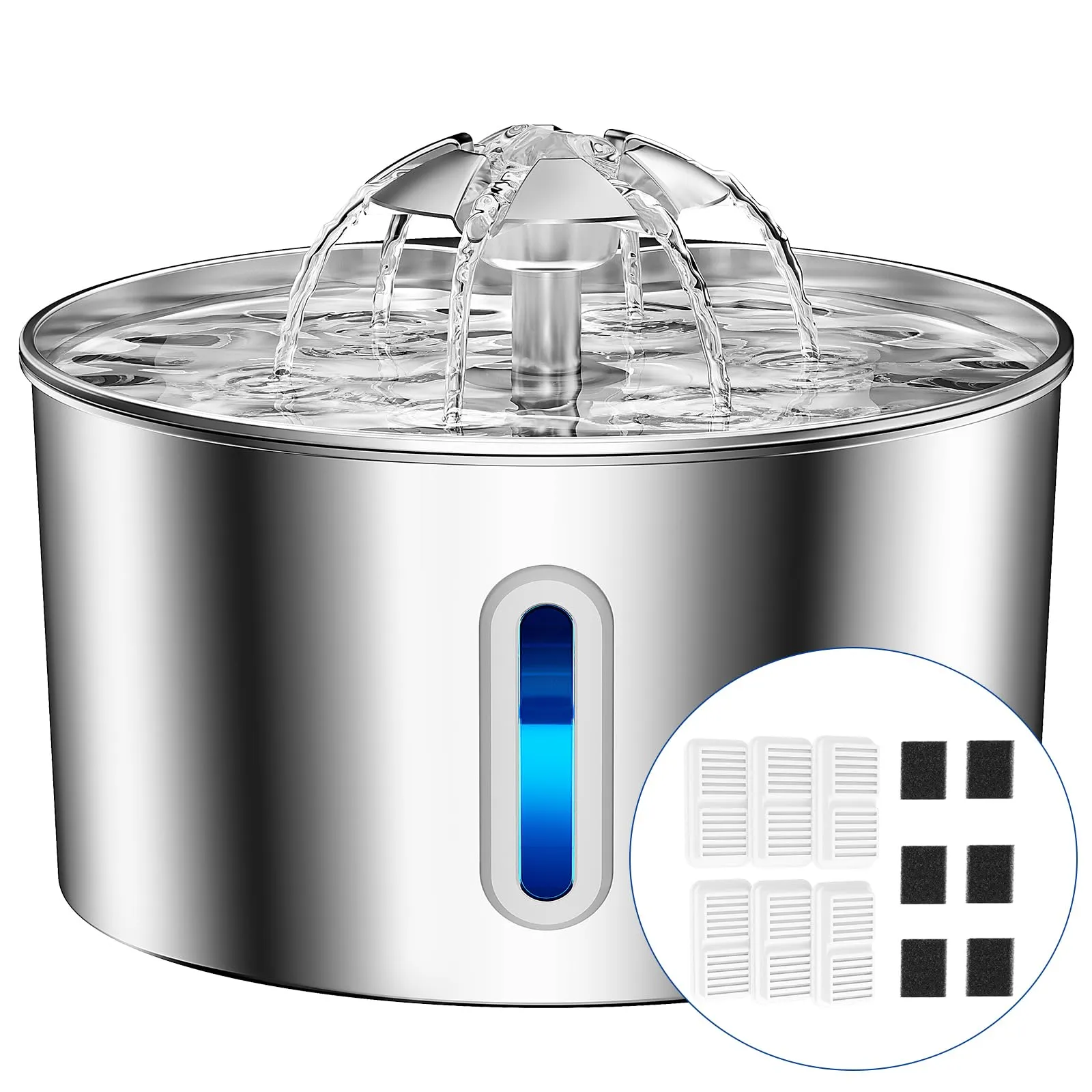 BalimoPet Fontanella per Gatti in Acciaio Inox 3,2L con LED e 6 Filtri a Carboni Attivi - immagine 1