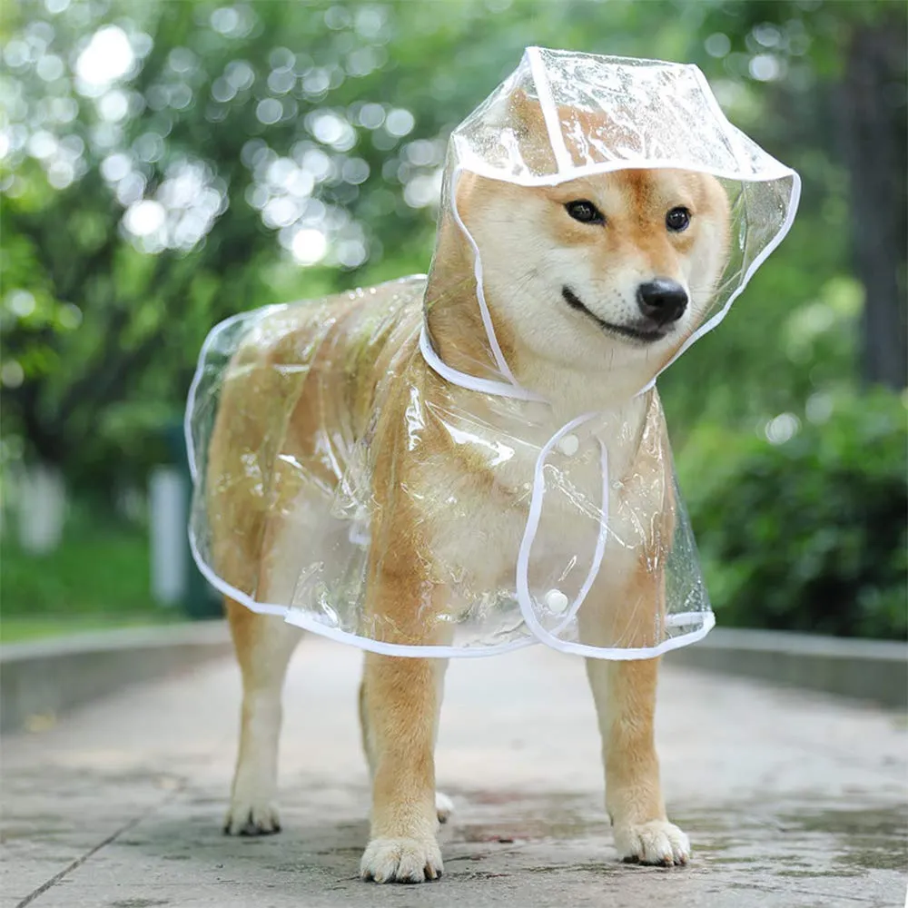 KoKoBin Poncho Impermeabile Catarifrangente per Cani e Gatti in PVC Trasparente con Cappuccio, Bianca, L - immagine 1