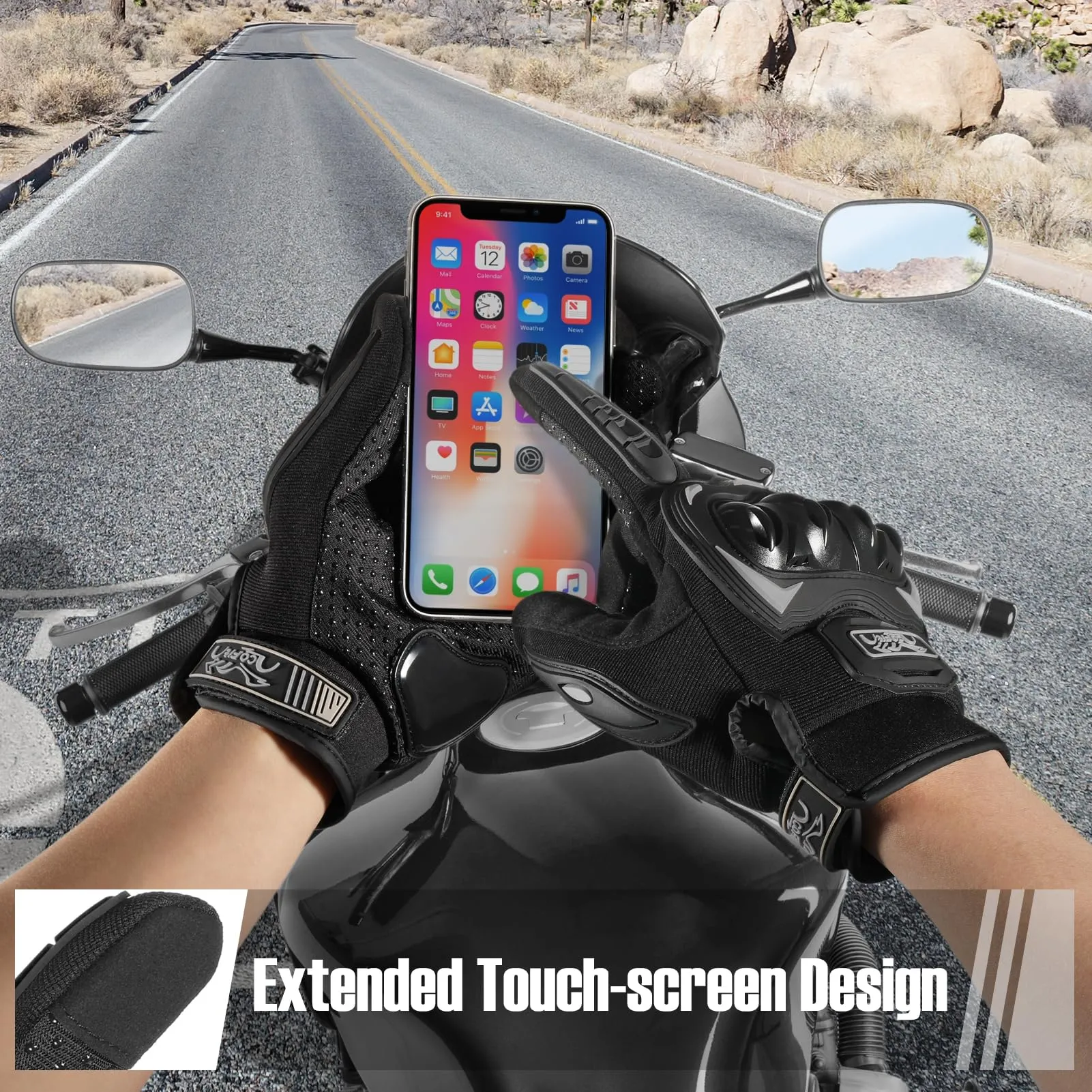 COFIT Guanti da Moto Touchscreen, Nero, XXL - immagine 3