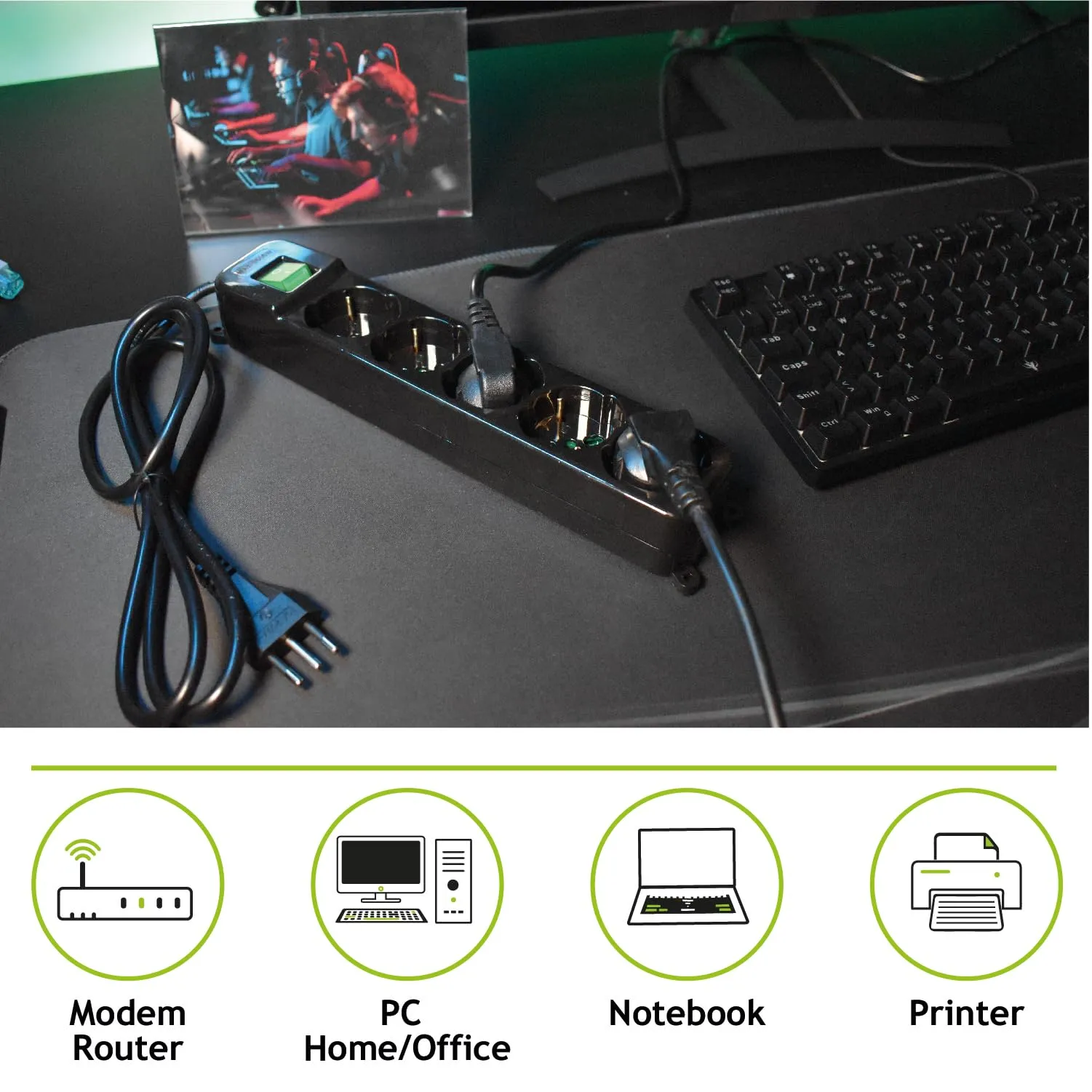 Tecnoware Multipresa 5 Posti Schuko/Ita 10A Nero FMP5IIG - immagine 4