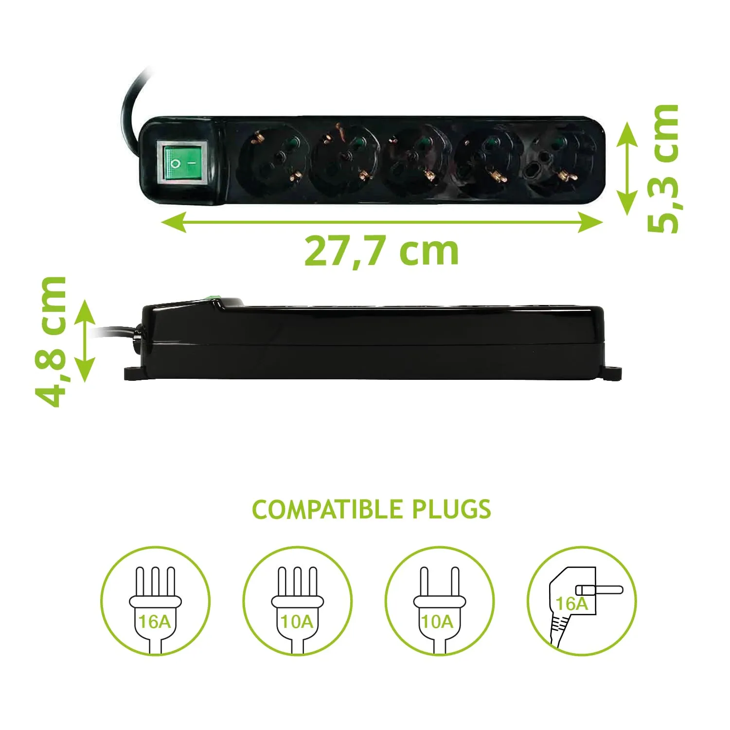 Tecnoware Multipresa Ciabatta Elettrica 5 Uscite Schuko/Italia 10/16A, Interruttore Luminoso e Protezione Bambini, Spina Ingresso Schuko, Nero - immagine 3