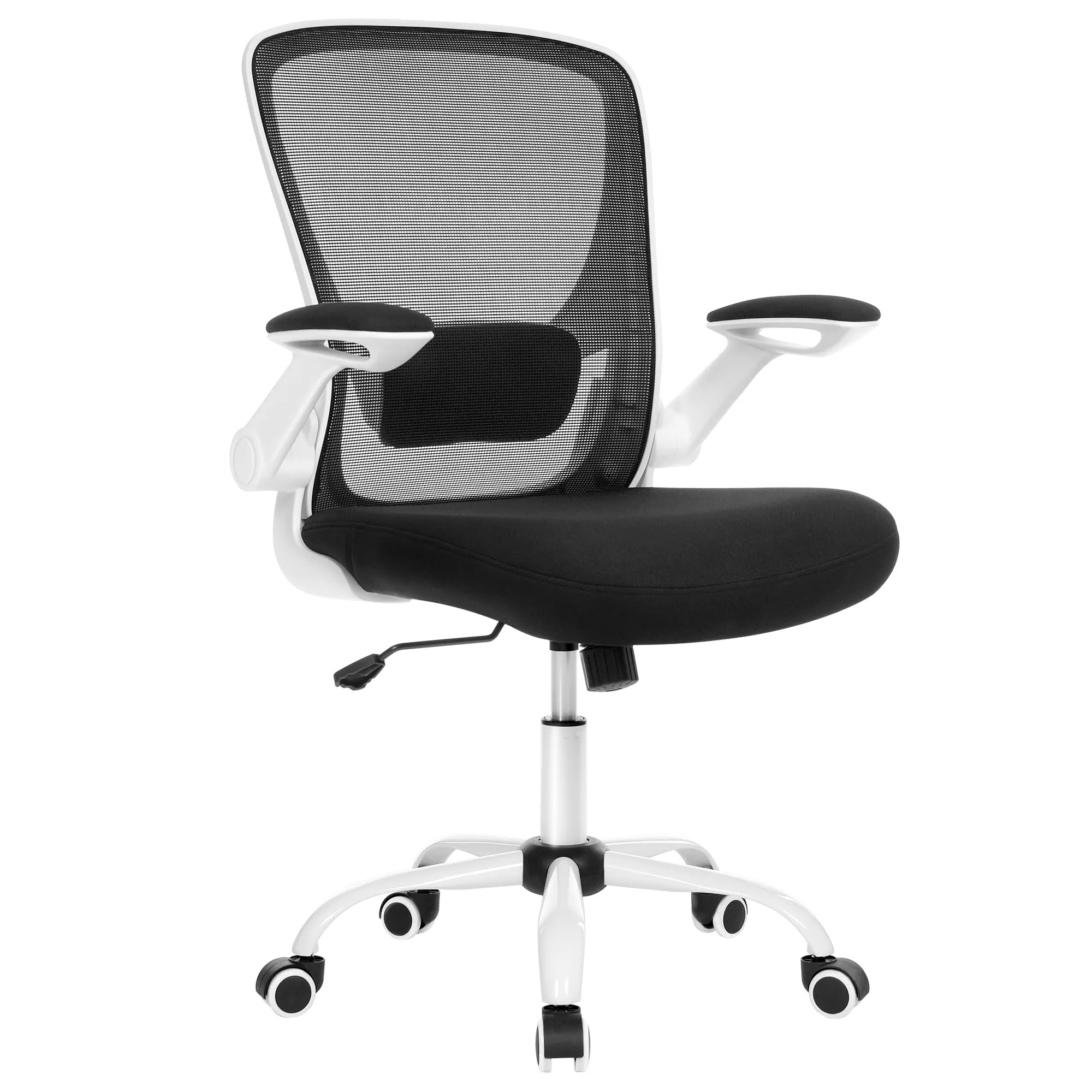 SONGMICS Sedia da Ufficio Girevole Ergonomica in Rete con Supporto Lombare e Braccioli Pieghevoli, Bianco e Nero OBN37WT - immagine 1