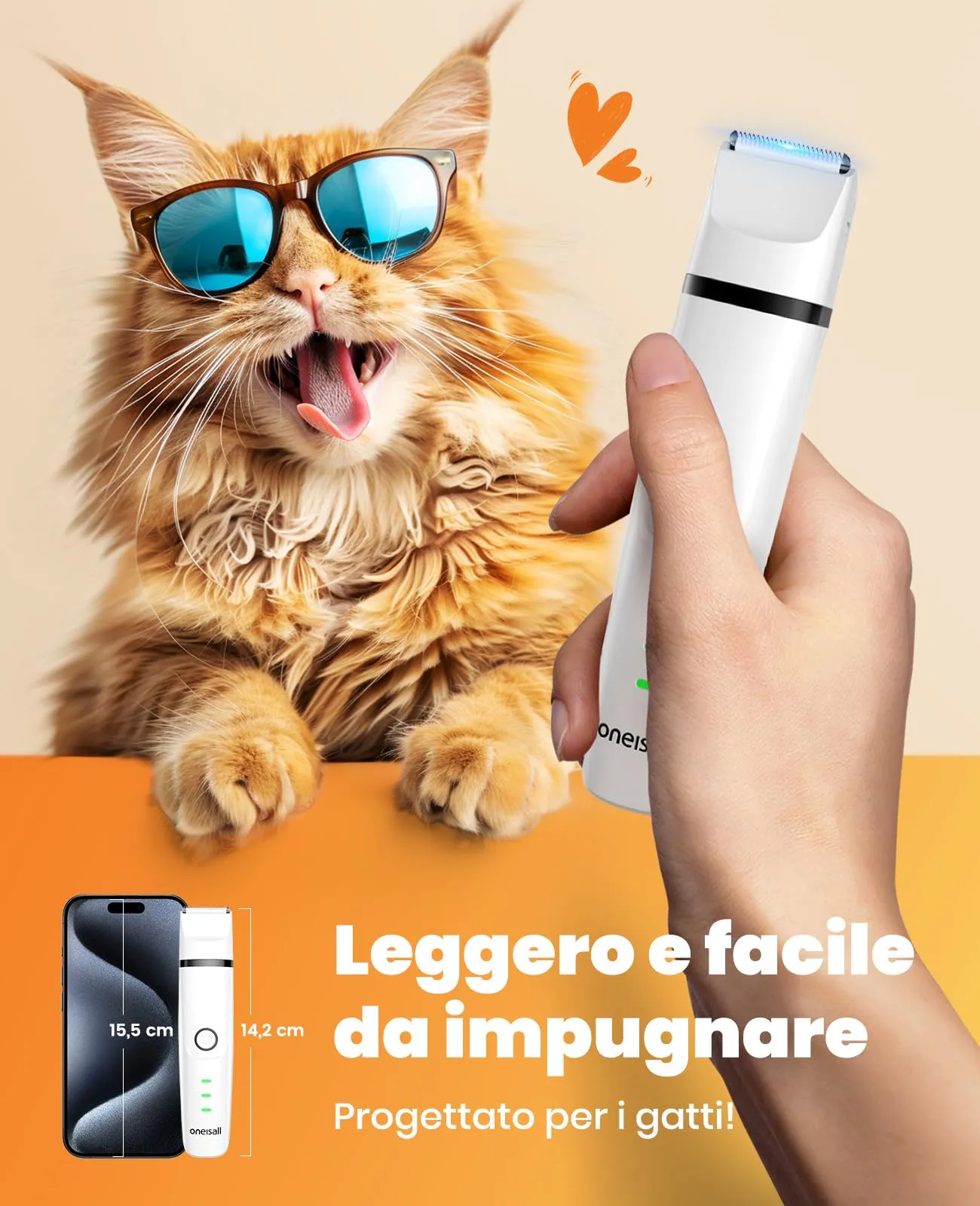 oneisall Rasoio 3 in 1 per cani e gatti, Professionale per zampe, glutei e nodi (Bianco) - immagine 4