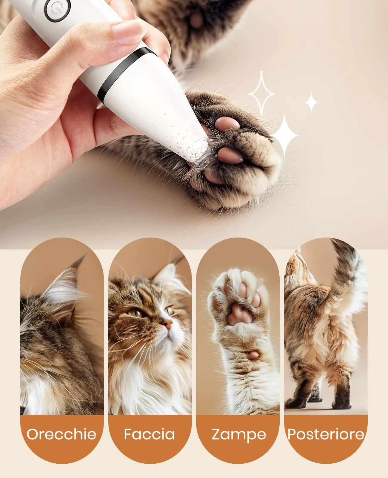 oneisall Rasoio 3 in 1 per cani e gatti, Professionale per zampe, glutei e nodi (Bianco) - immagine 5