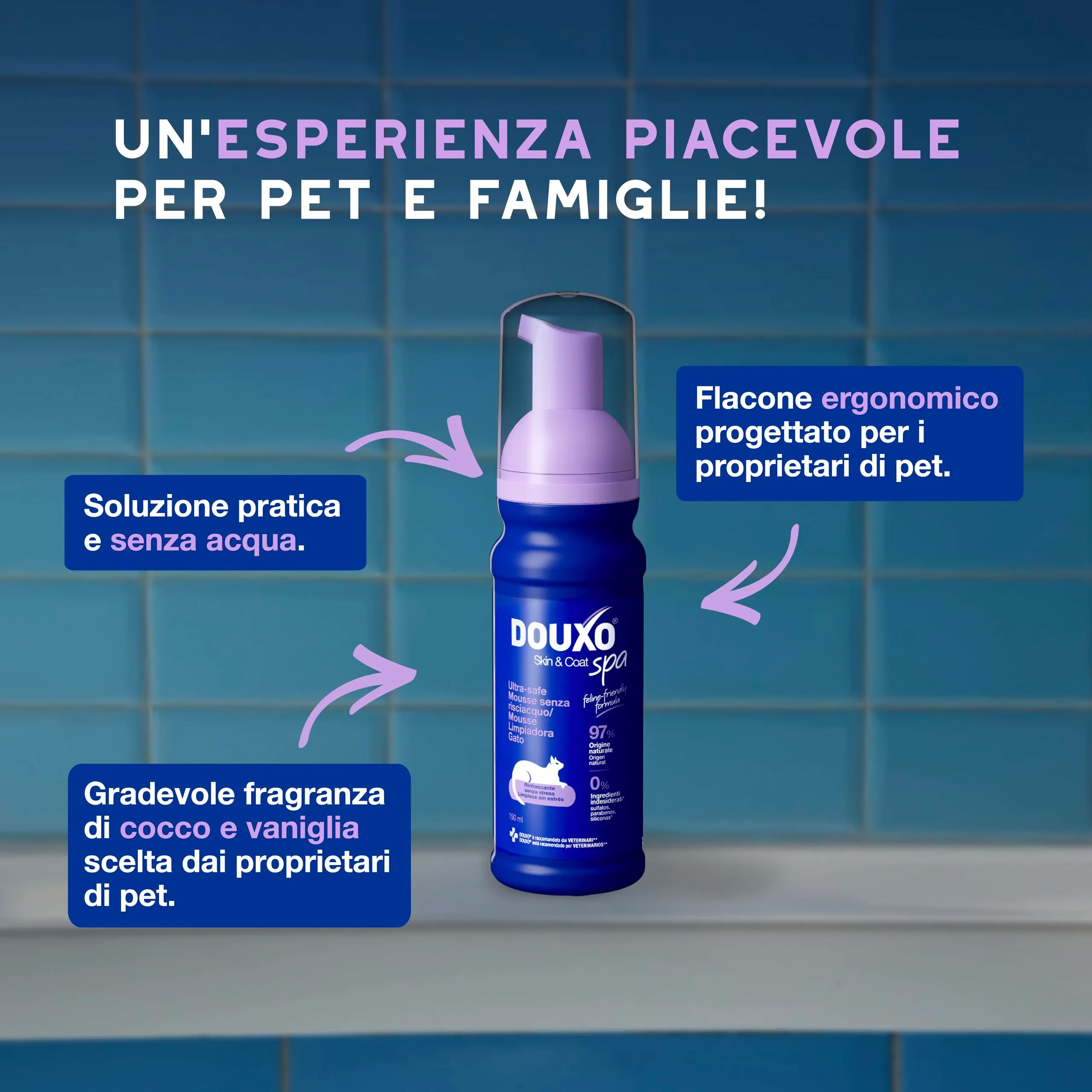 DOUXO Skin & Coat SPA Mousse Detergente Senza Risciacquo per Gatti, 150ml - immagine 5