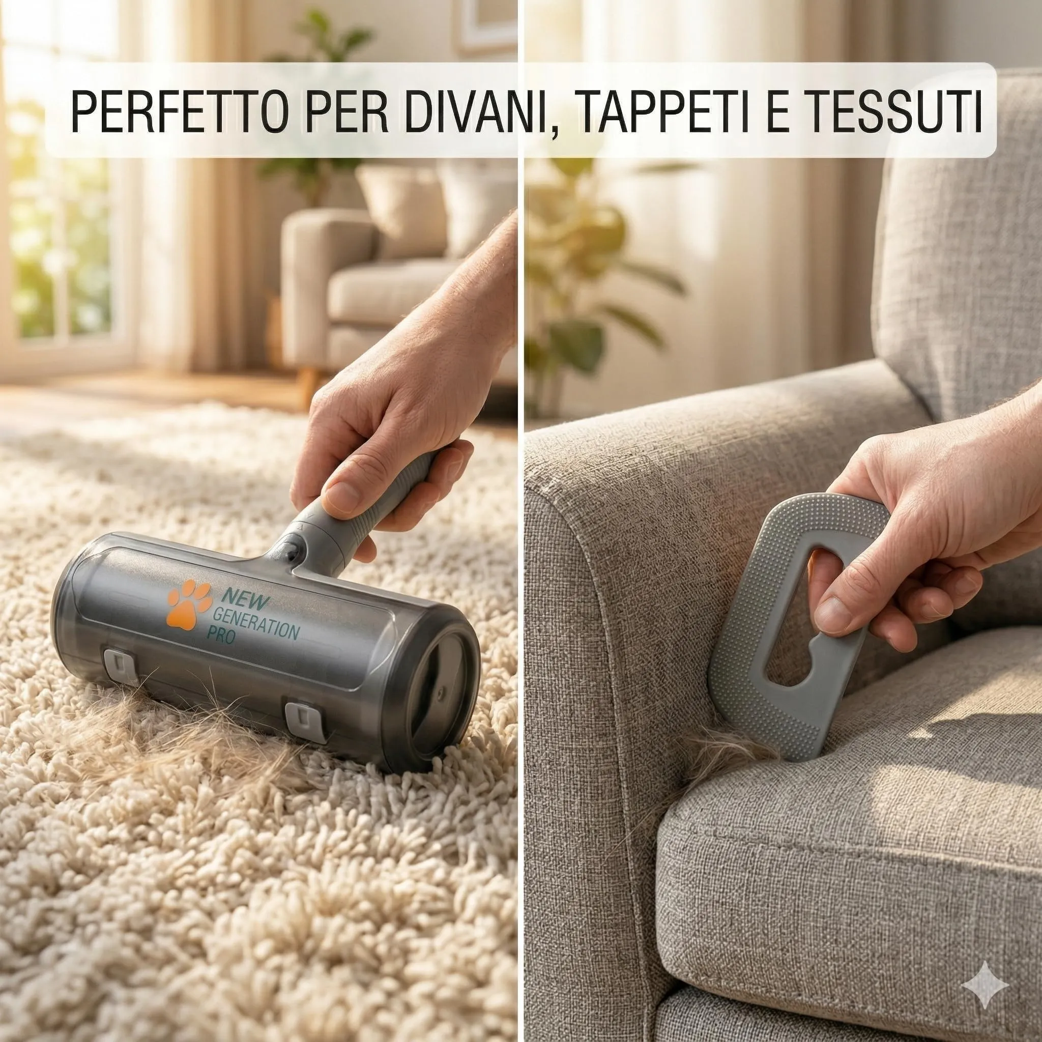 New Generation Pro Spazzola Leva Peli Animali per Cane e Gatto, Rullo Elettrostatico Bidirezionale 17cm Riutilizzabile, Kit Completo - immagine 6