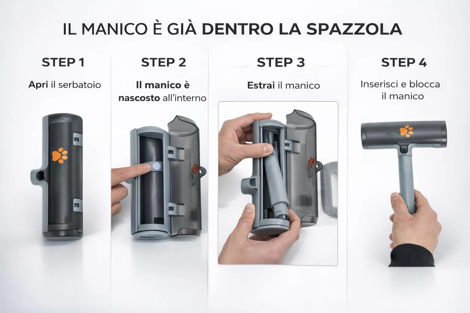 New Generation Pro Spazzola Leva Peli Animali per Cane e Gatto, Rullo Elettrostatico Bidirezionale 17cm Riutilizzabile, Kit Completo - immagine 9
