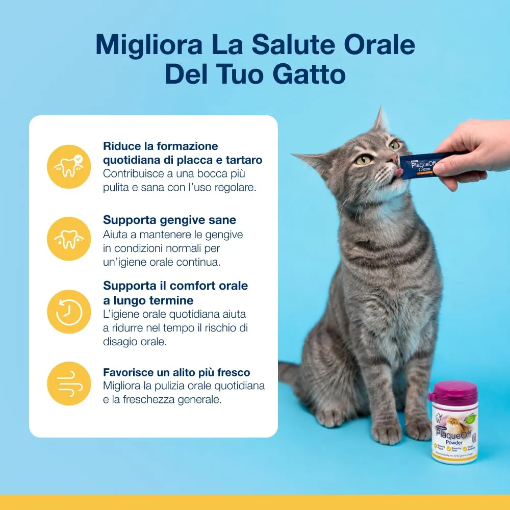 ProDen PlaqueOff Kit Cura Dentale per Gatti - Polvere 40g e 6 Snack Cremosi - immagine 3