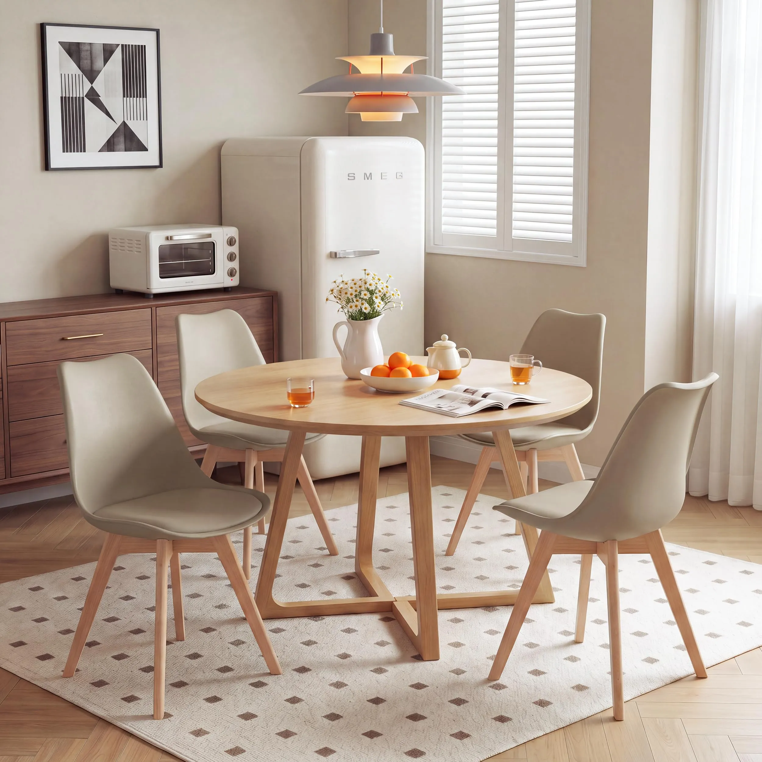 GrandCA HOME Set di 4 Sedie Imbottite con Gambe in Legno di Faggio, Cachi - immagine 2