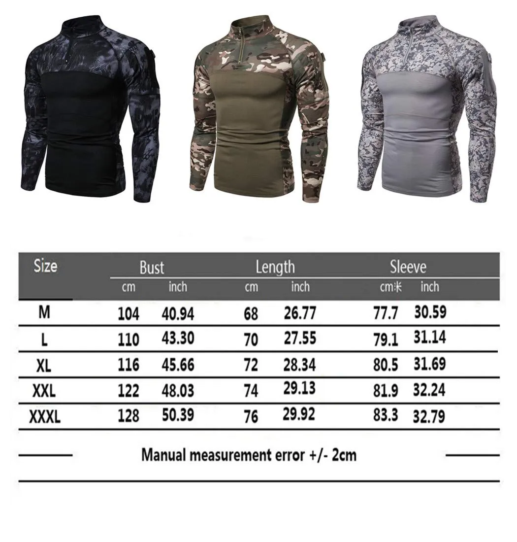 MakingDa Camicia Tattica da Combattimento Uomo a Maniche Lunghe con Zip 1/4, Pitone Mimetico Nero, M - immagine 6