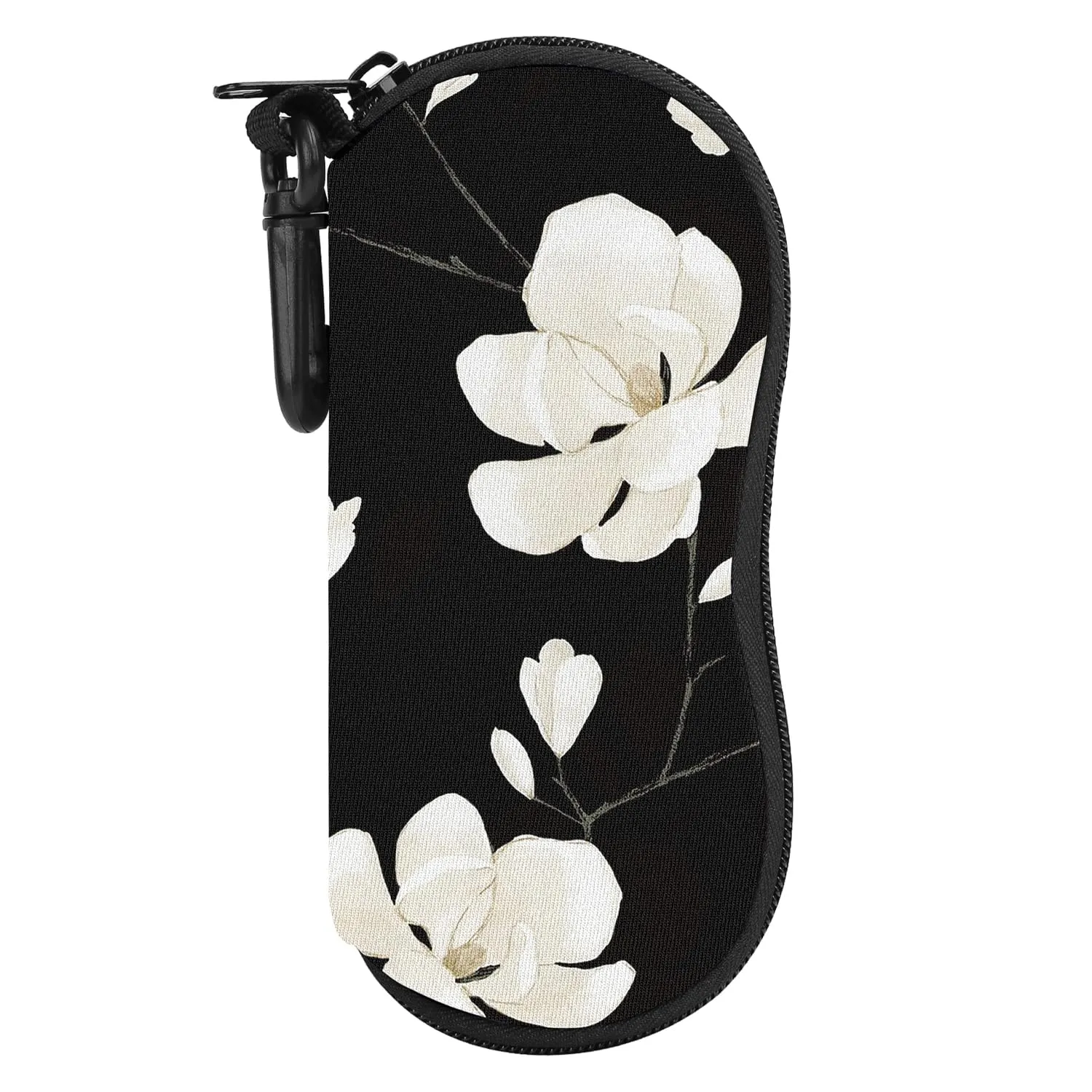 MoKo Soft Neoprene Eyeglass Case with Belt Clip, Black & White Magnolia - immagine 1