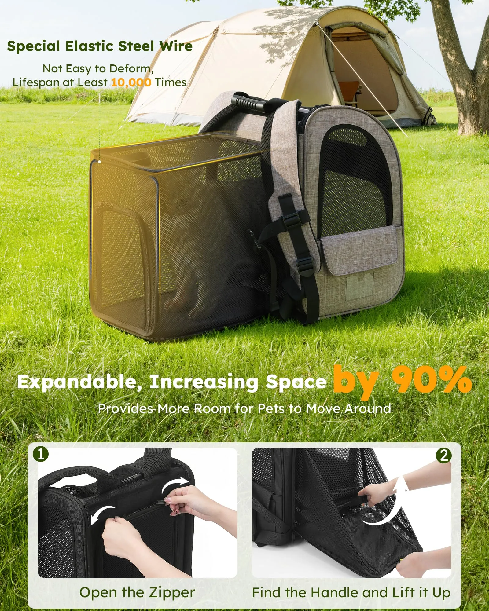 Pecute Zaino Trasportino Estensibile per Cani e Gatti, Cuccia Portatile PSM-04M - immagine 3