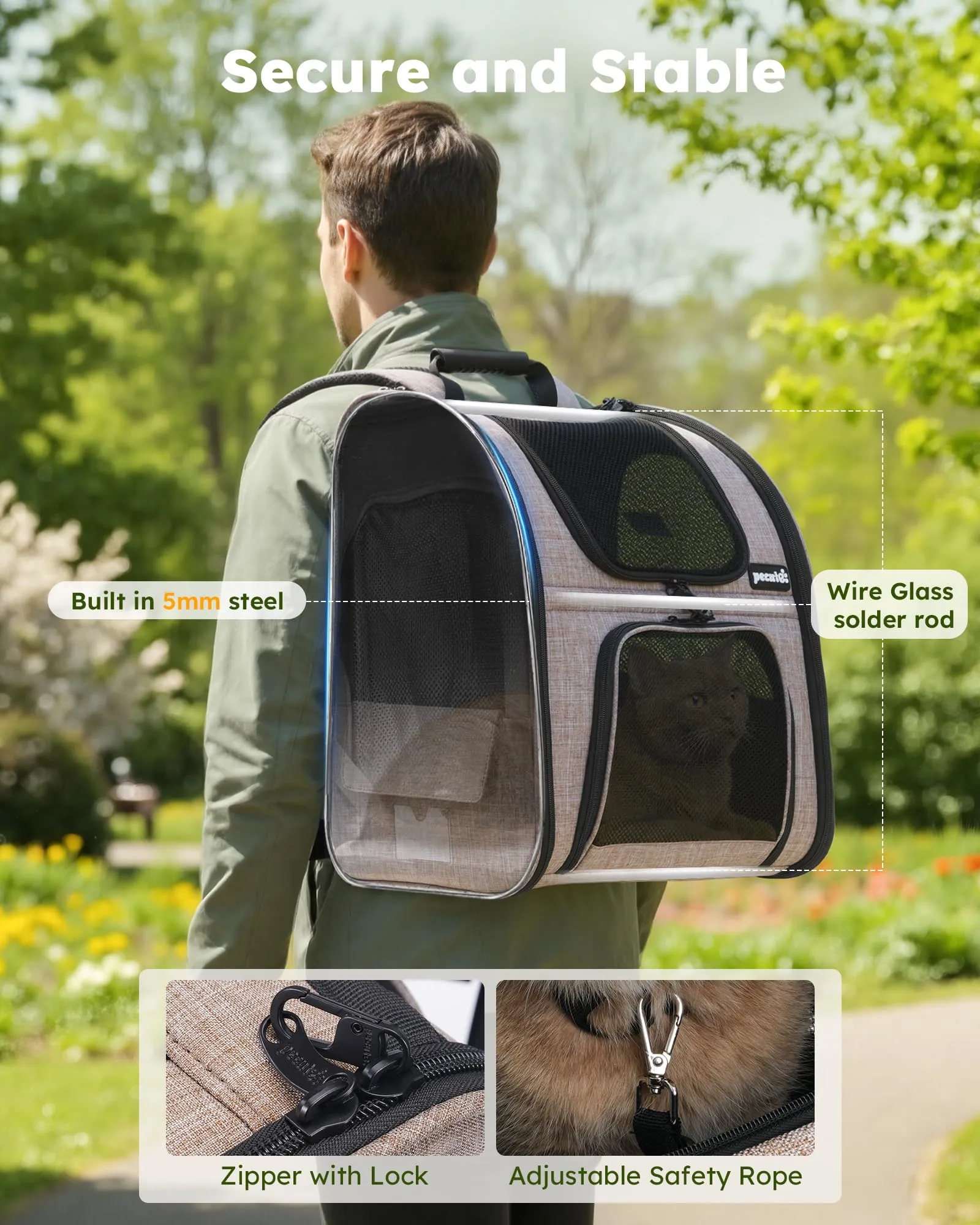 Pecute Zaino Trasportino Estensibile per Cani e Gatti, Cuccia Portatile PSM-04M - immagine 5