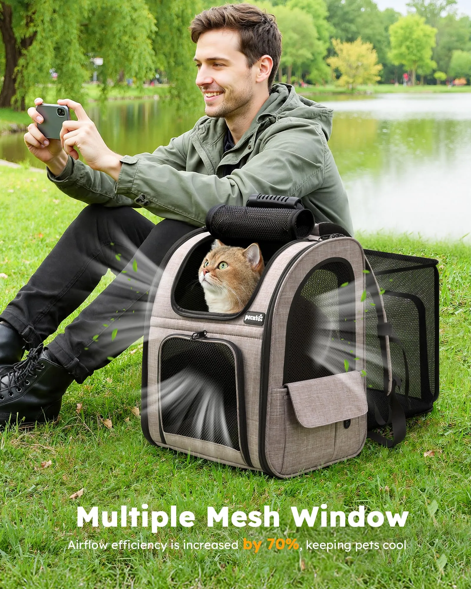 Pecute Zaino Trasportino Estensibile per Cani e Gatti, Cuccia Portatile PSM-04M - immagine 7