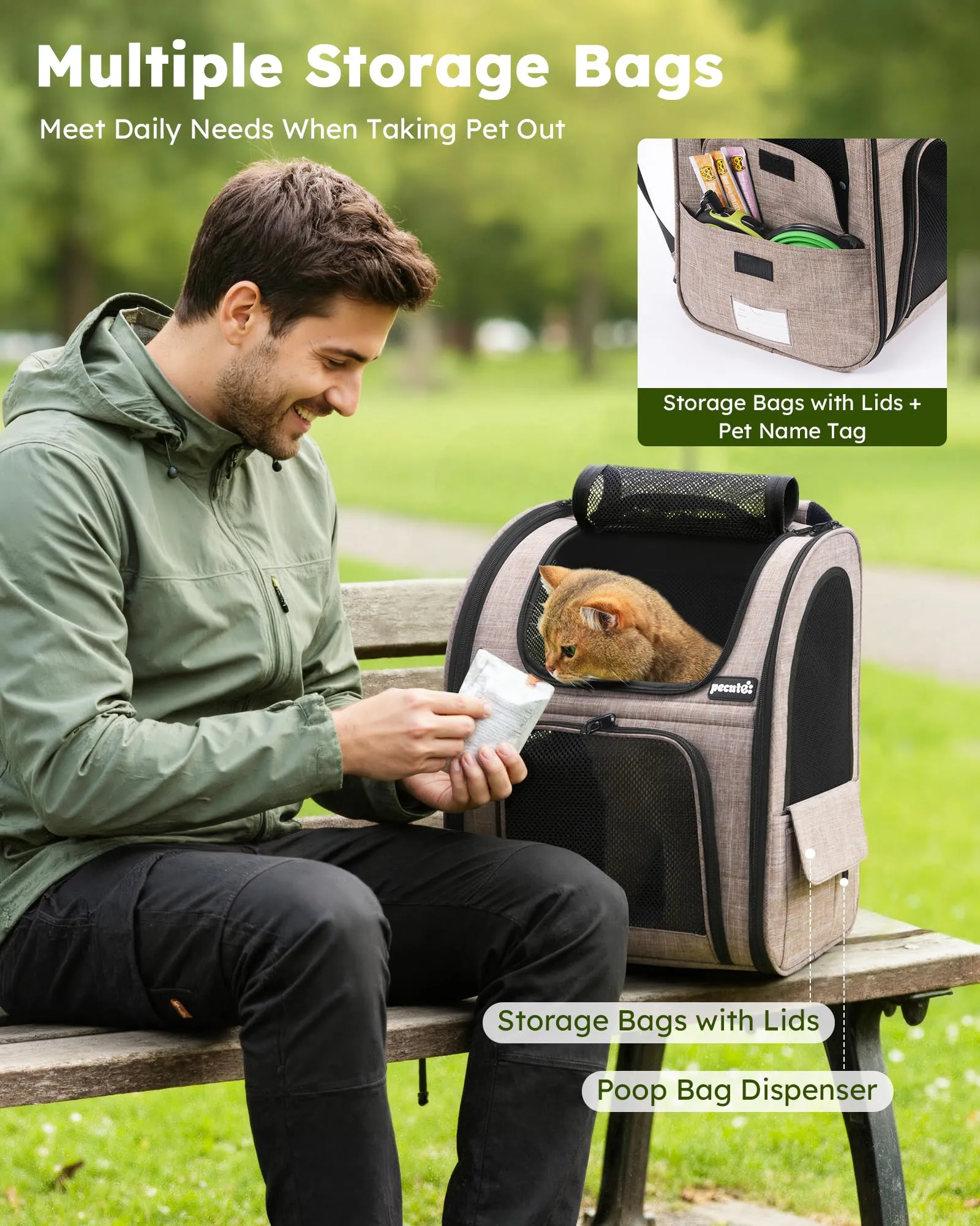 Pecute Zaino Trasportino Estensibile per Cani e Gatti, Cuccia Portatile PSM-04M - immagine 9