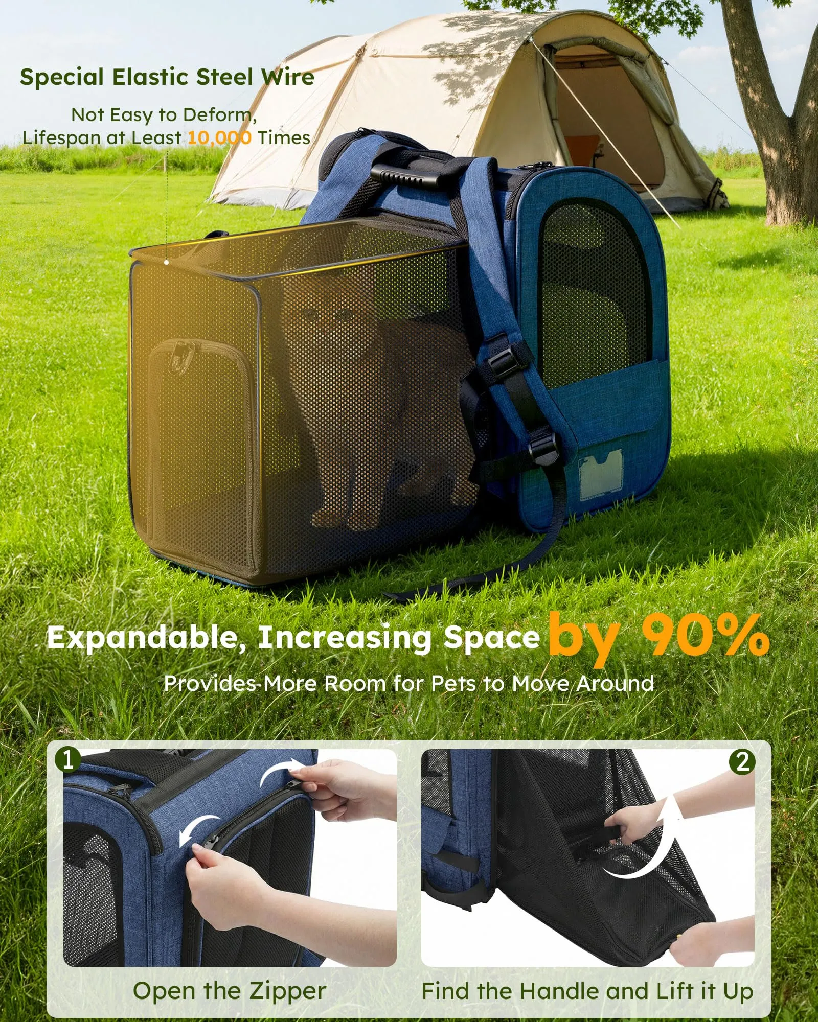 Pecute Zaino per Cani e Gatti Estensibile, Trasportino Portatile PSM-05M - immagine 3