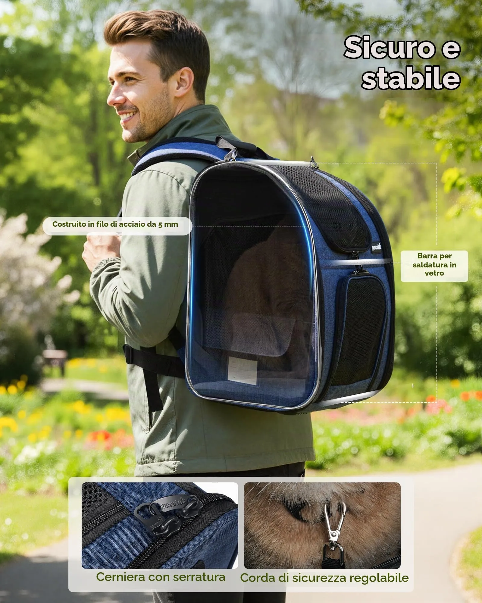 Pecute Zaino per Cani e Gatti Estensibile, Trasportino Portatile PSM-05M - immagine 5