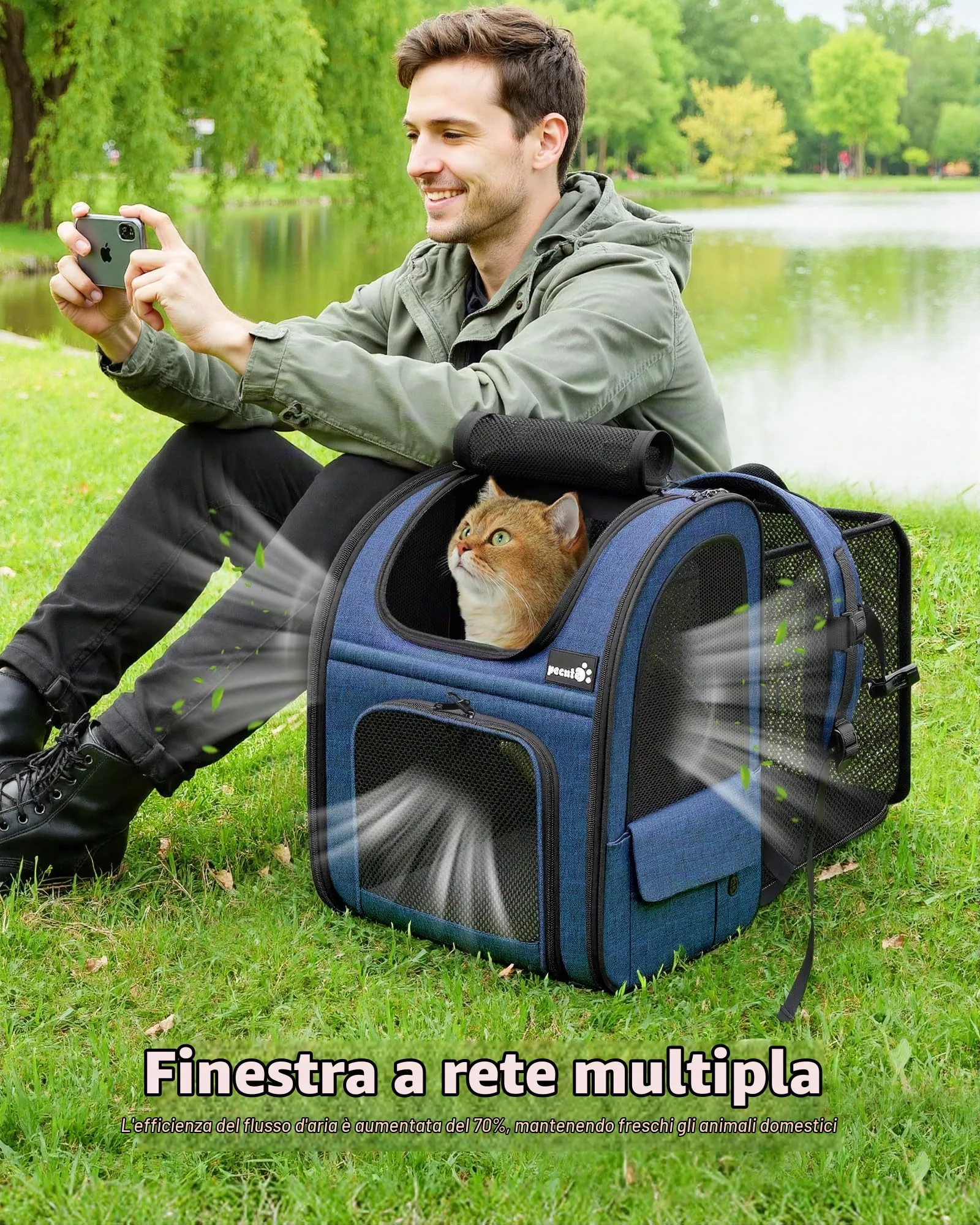 Pecute Zaino per Cani e Gatti Estensibile, Trasportino Portatile PSM-05M - immagine 7