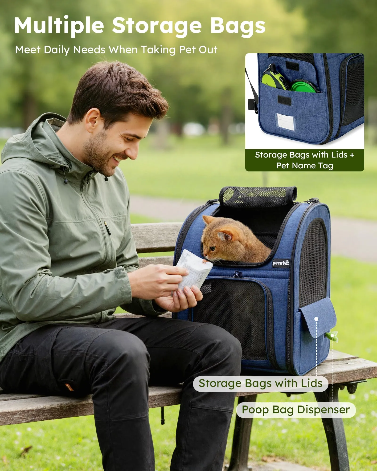 Pecute Zaino per Cani e Gatti Estensibile, Trasportino Portatile PSM-05M - immagine 9