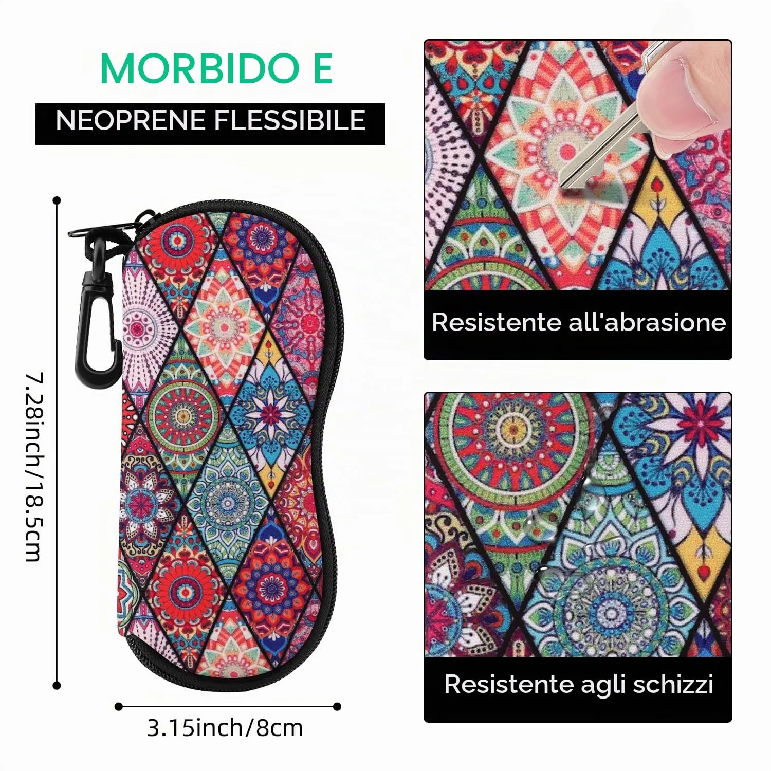MoKo Custodia morbida in neoprene per occhiali da sole con chiusura a cerniera e clip per cintura, Datura - immagine 2