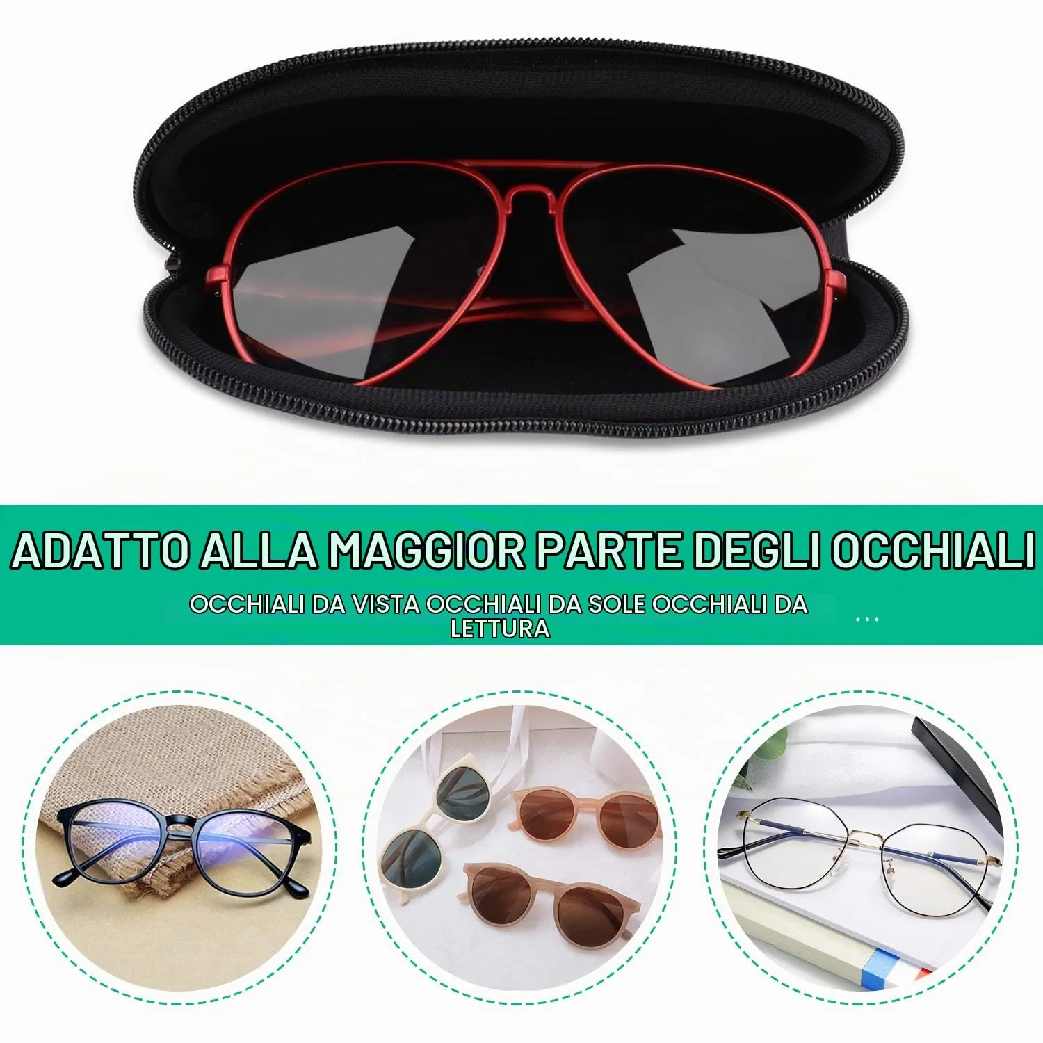 MoKo Custodia morbida in neoprene per occhiali da sole con chiusura a cerniera e clip per cintura, Datura - immagine 3