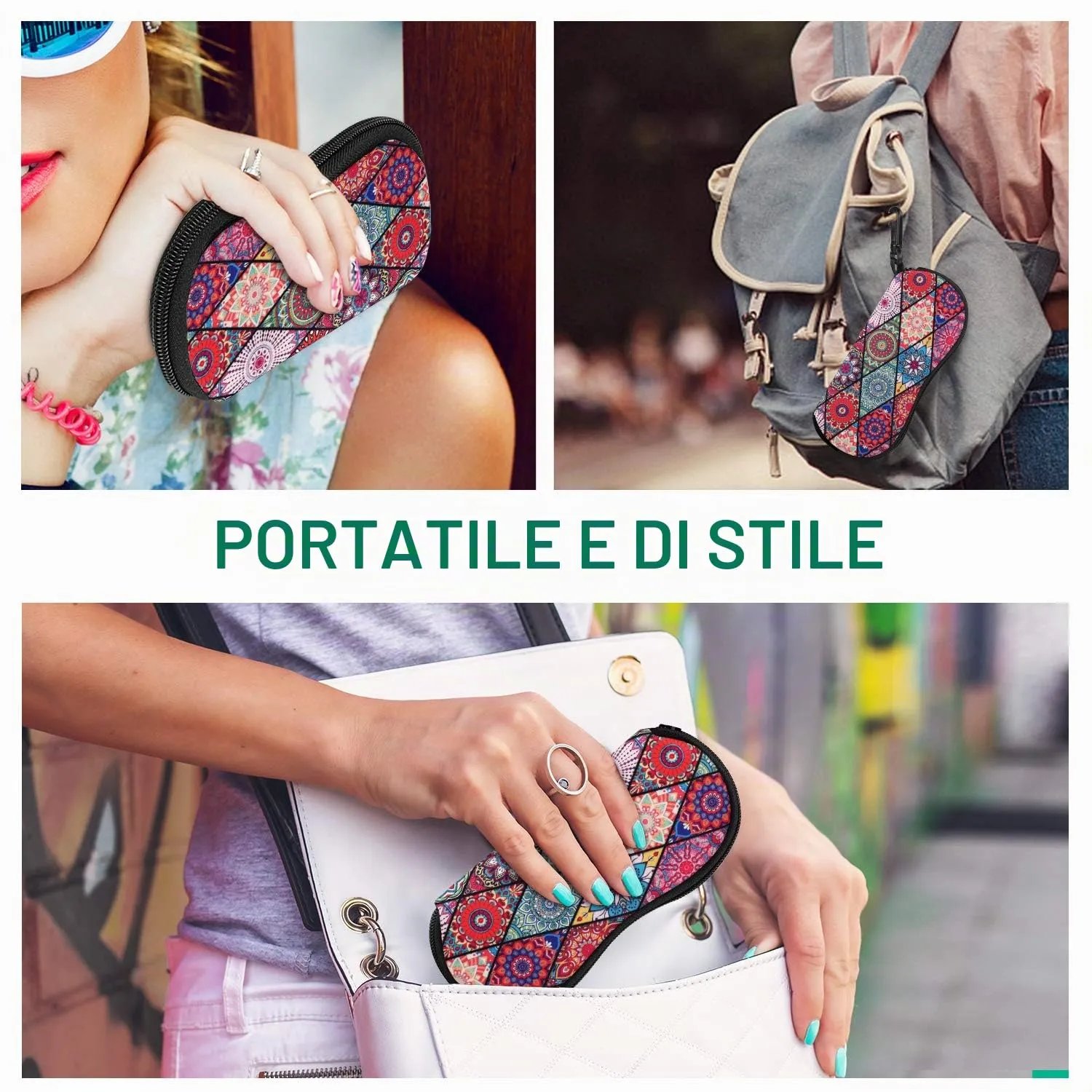 MoKo Custodia morbida in neoprene per occhiali da sole con chiusura a cerniera e clip per cintura, Datura - immagine 6