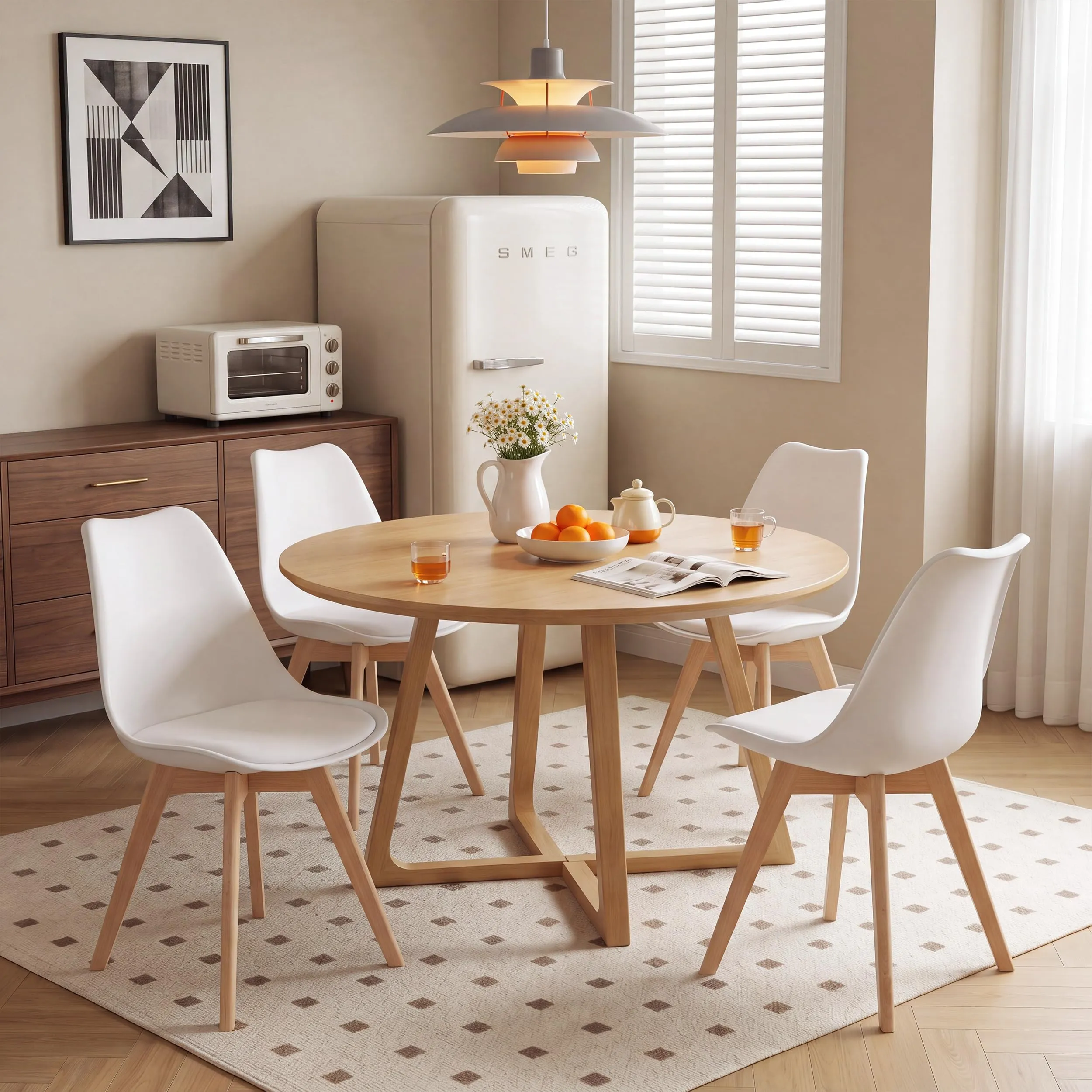 GrandCA HOME Set di 4 Sedie Sala da Pranzo in Legno Massello di Faggio, Bianco - immagine 2