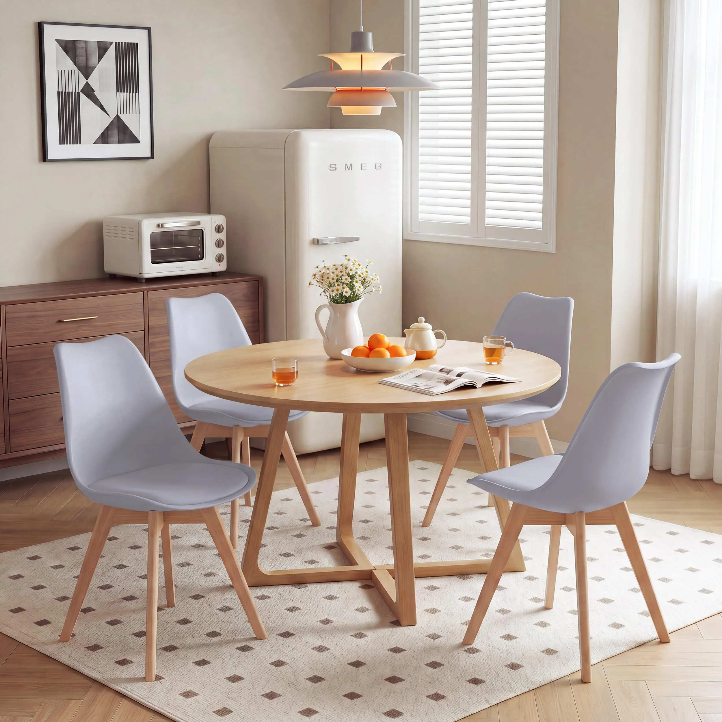 GrandCA HOME Set di 4 Sedie Sala da Pranzo in Legno Massello di Faggio, Grigio - immagine 2