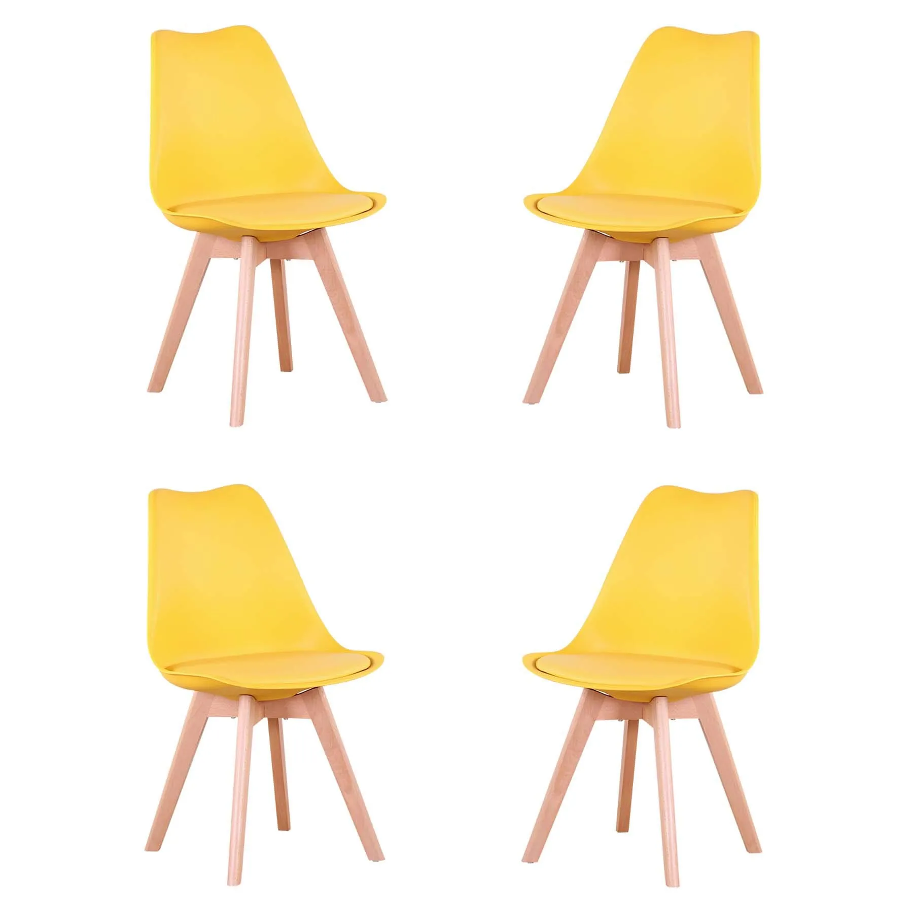 GrandCA HOME Set di 4 Sedie Imbottite con Gambe in Legno Massello di Faggio, Giallo - immagine 1