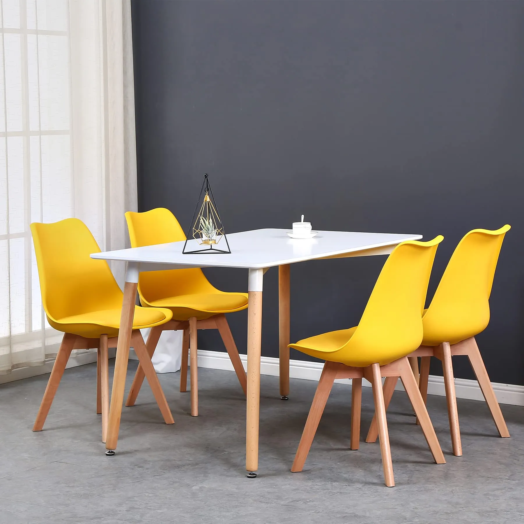 GrandCA HOME Set di 4 Sedie Imbottite con Gambe in Legno Massello di Faggio, Giallo - immagine 2